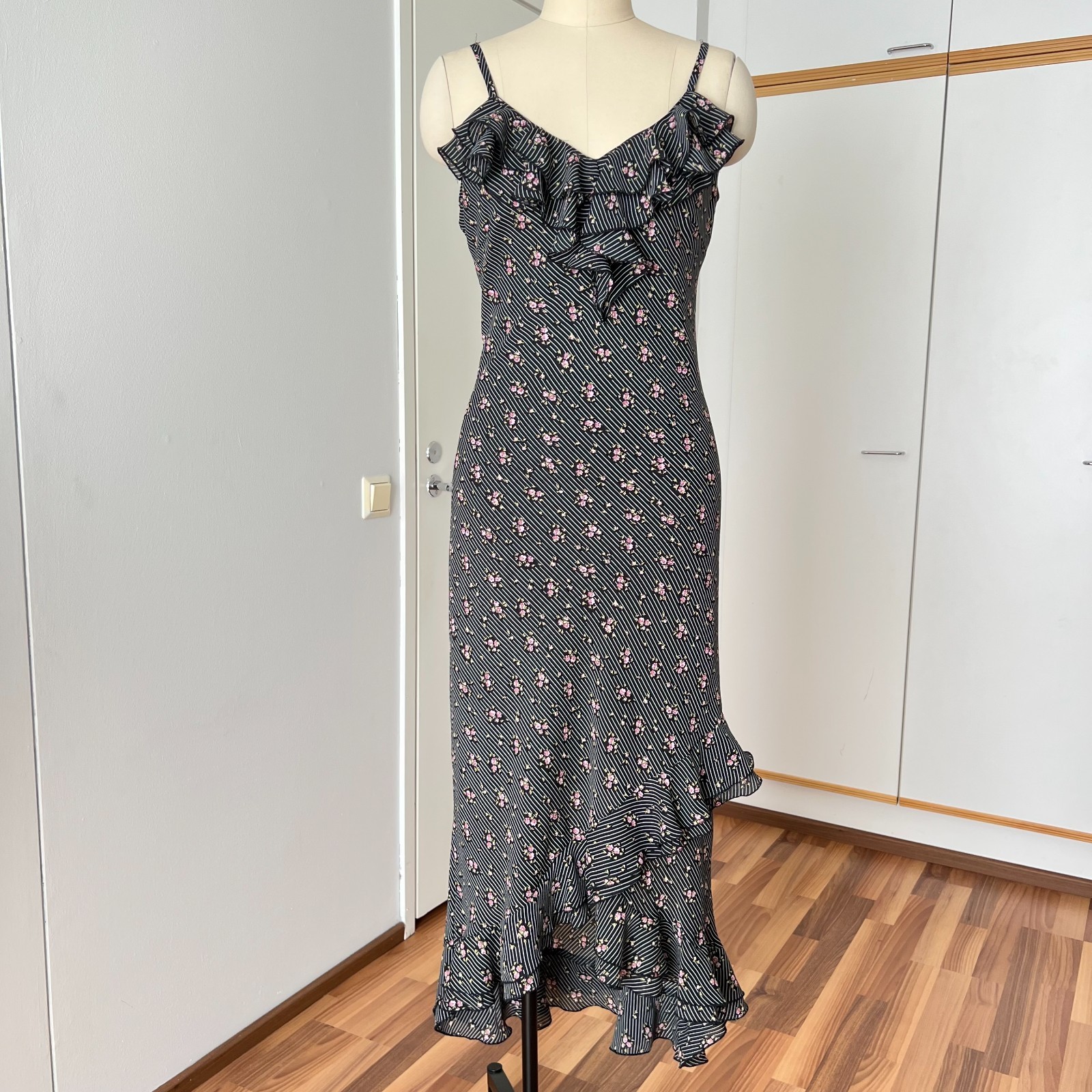 Y2K Floral Ruffle Hem Slip Dress Whimsygoth Asymmetrical Hem Romantic Grunge 38