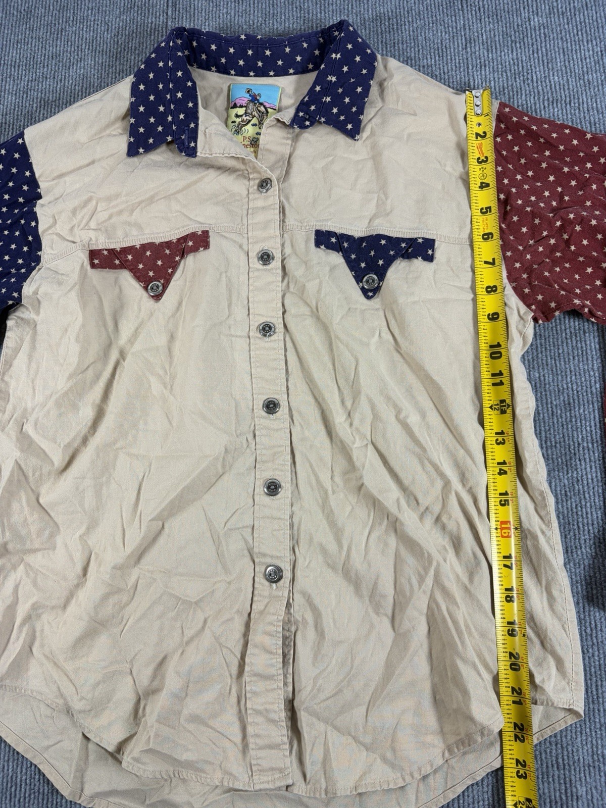Vintage P.S. & Rhinestones Panhandle Slim Western Shirt Stars Print Size Medium