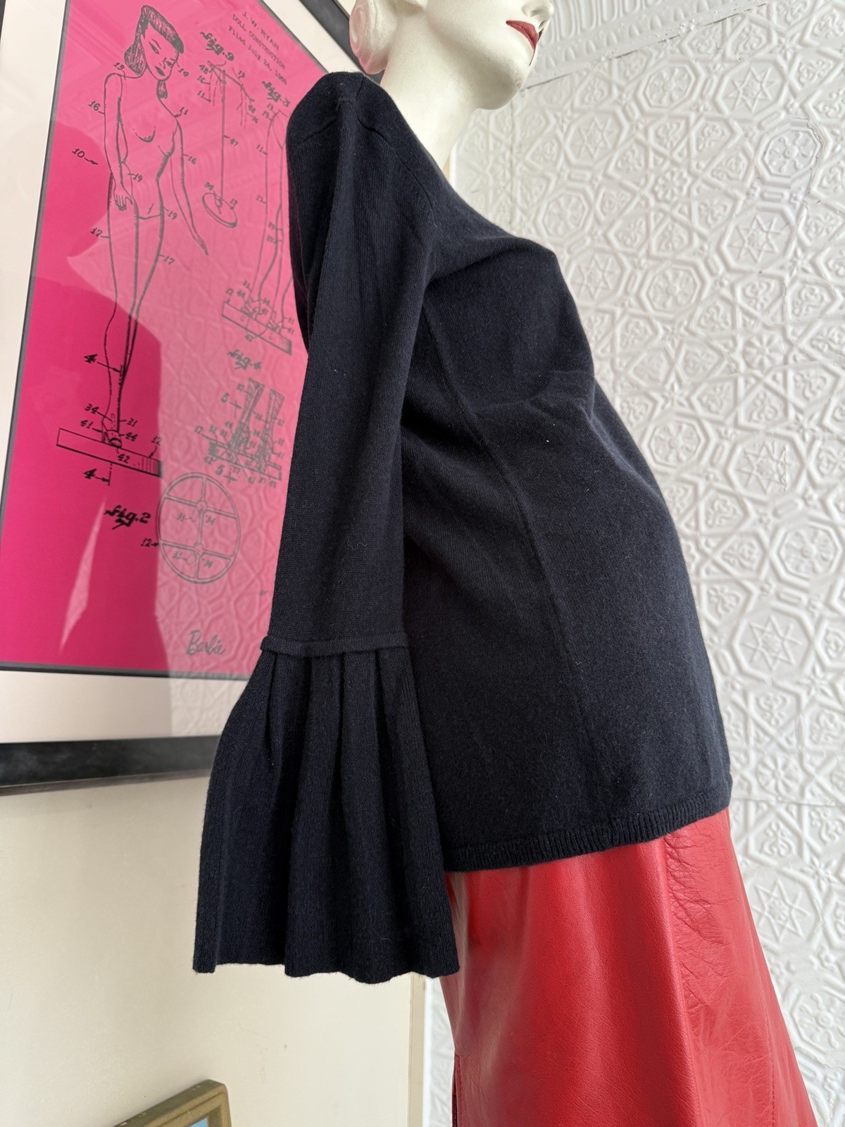 Vintage black cashmere sweater Neiman Marcus Bell sleeve tunic oversize XS
