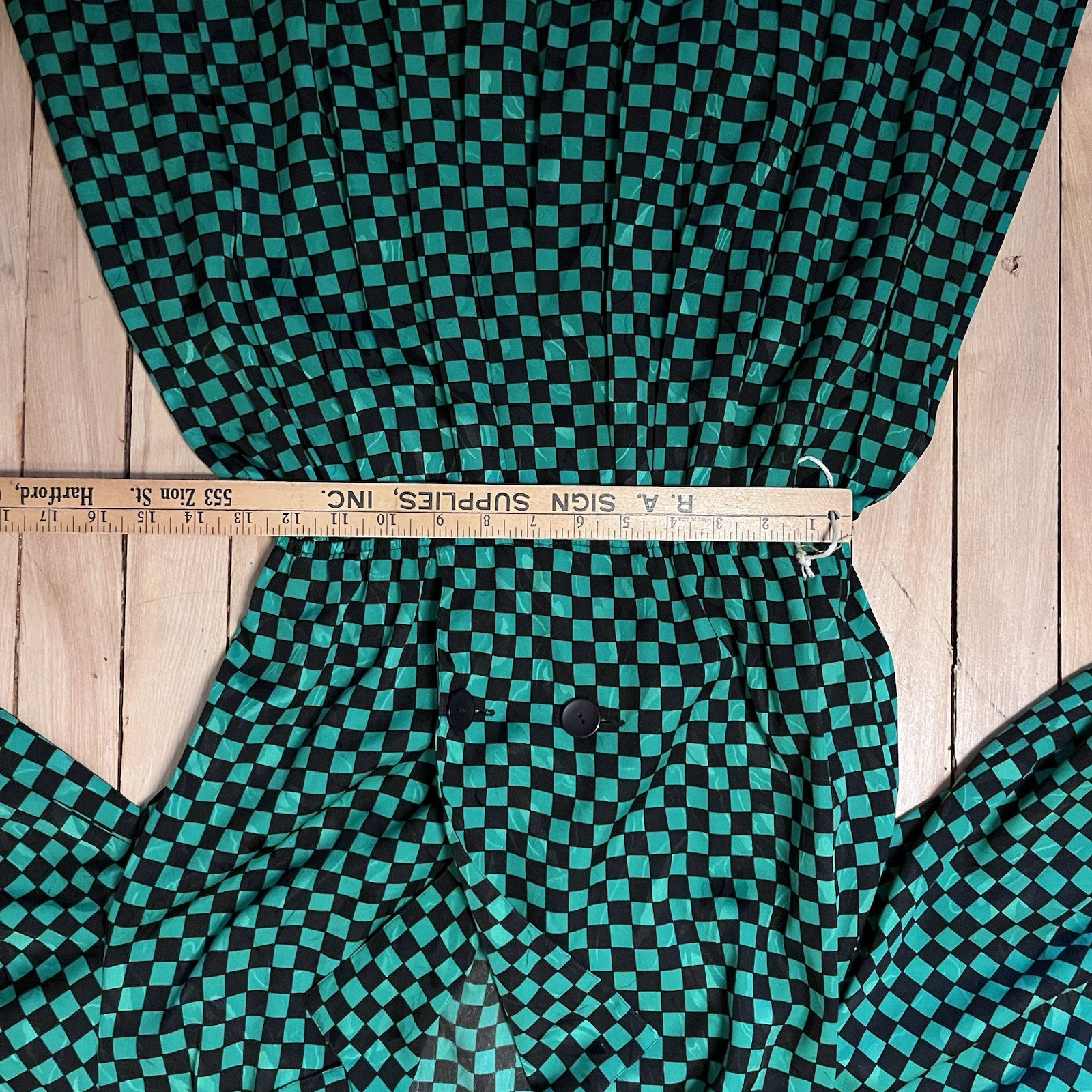 Jaymee Papell Vintage 80’s Green Checkered Dress Cinch Waist Sz 6