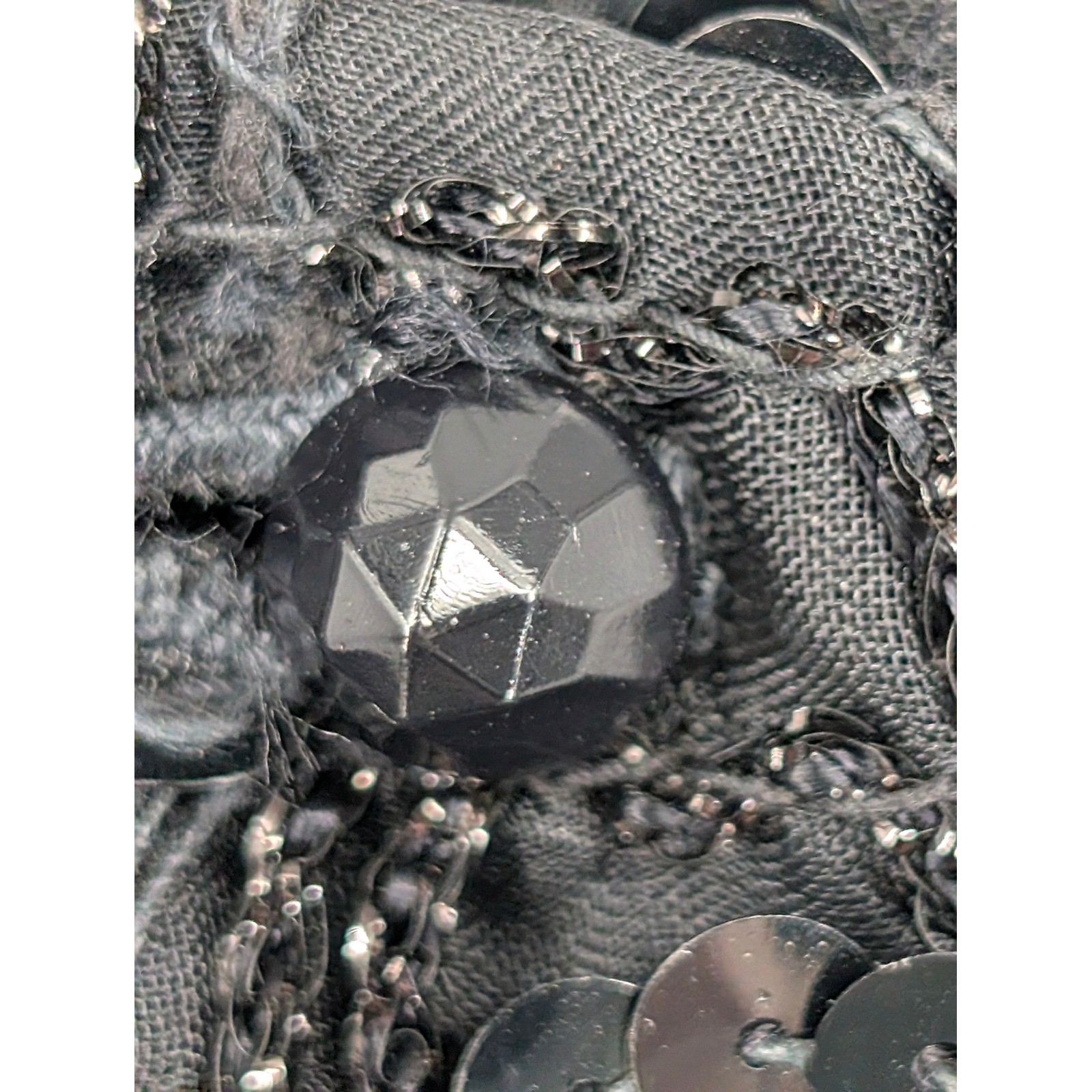 Malbe Vintage Black Sequin Cropped Vest Womens Small V-Neck Zig Zag Glam