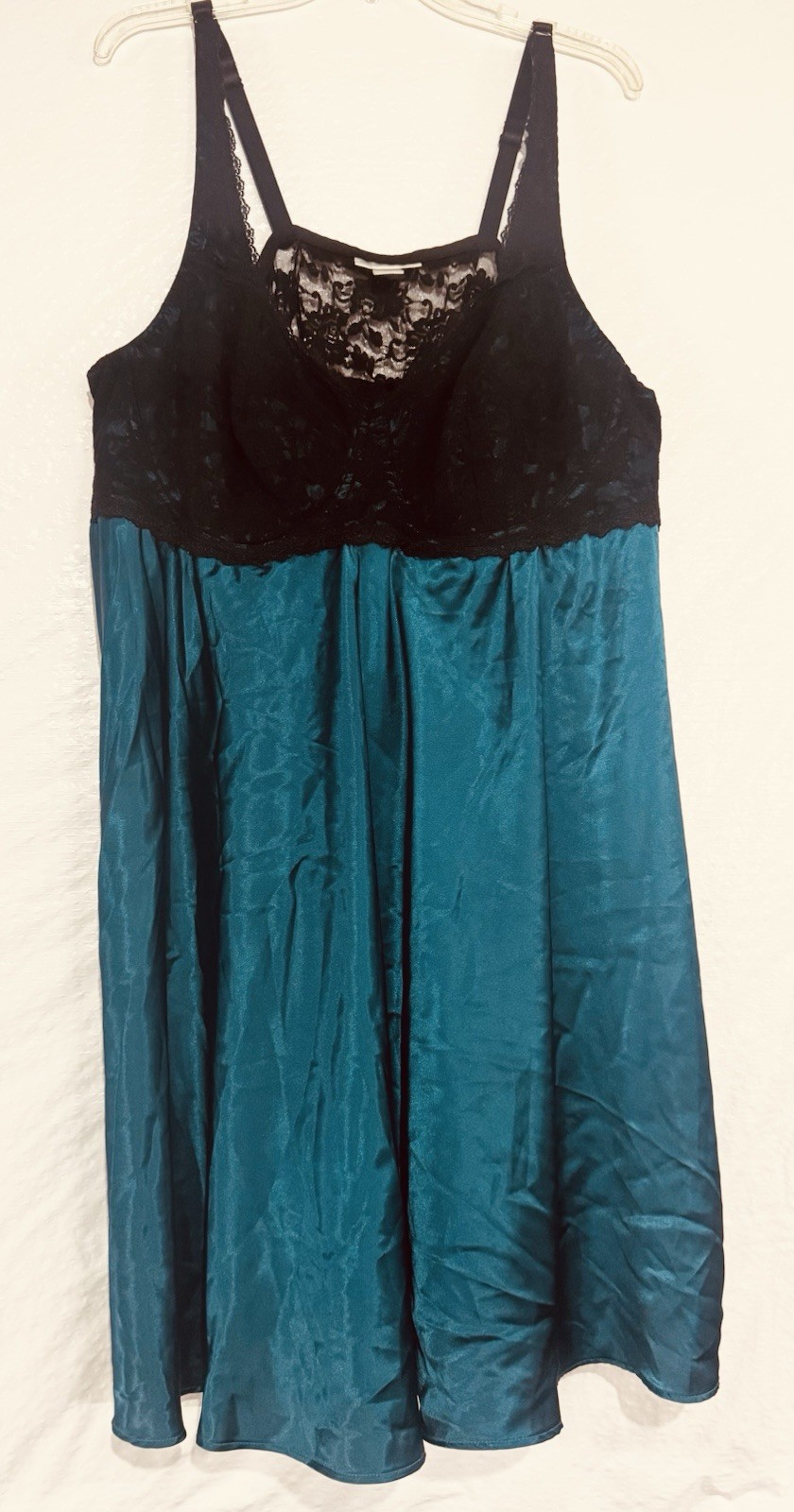 Vtg Fashion Bug Lace Swing Dress Teal Chemise Sexy Sz 3X Nylon Fairy Silky