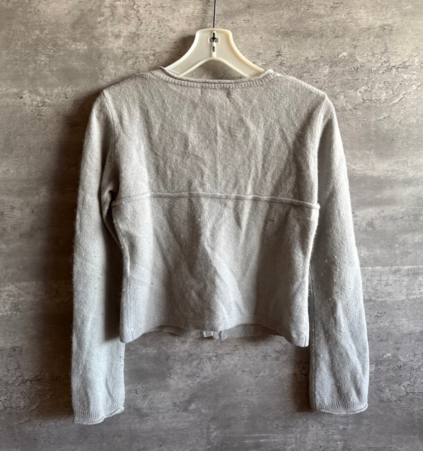 Vintage Michel Klein Itokin Gray Wool & Angola Rabbit Fur Cardigan Size 38 Japan