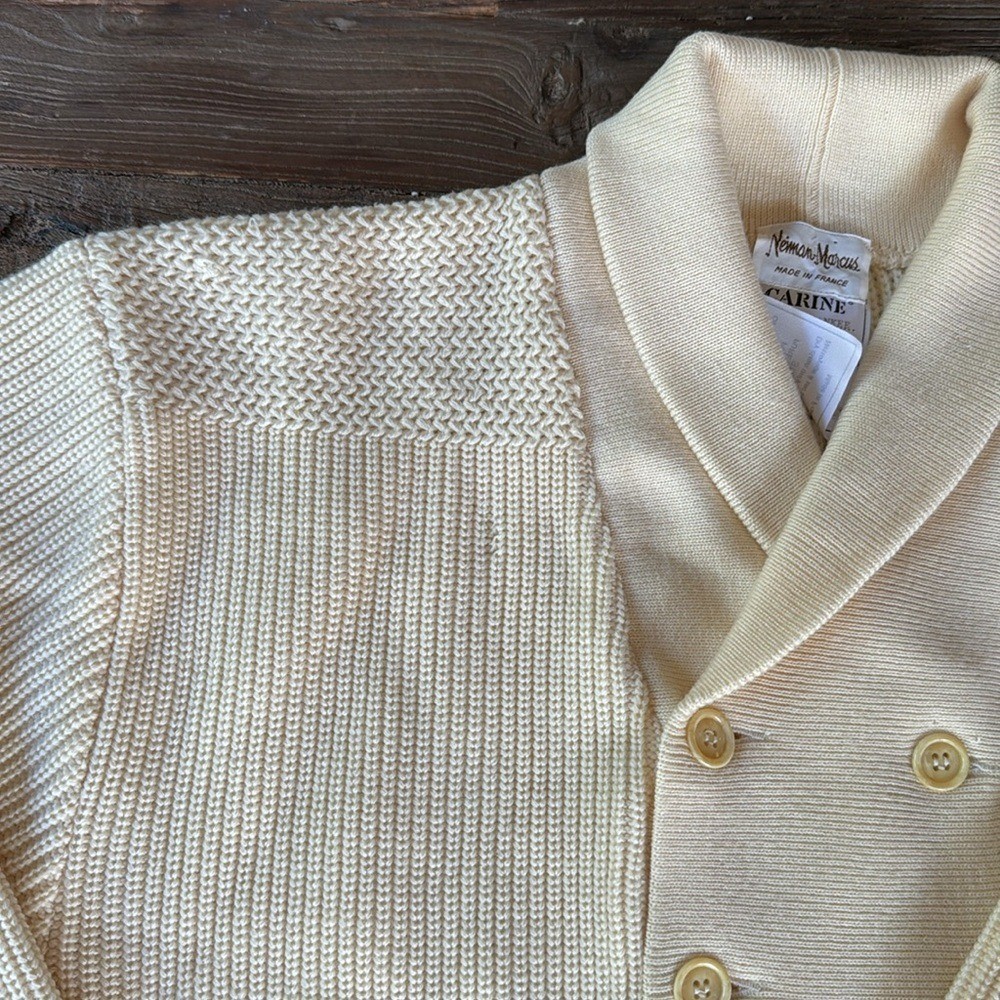 Vintage Neiman Marcus Carin French shawl collar fisherman’s wool sweater L/XL