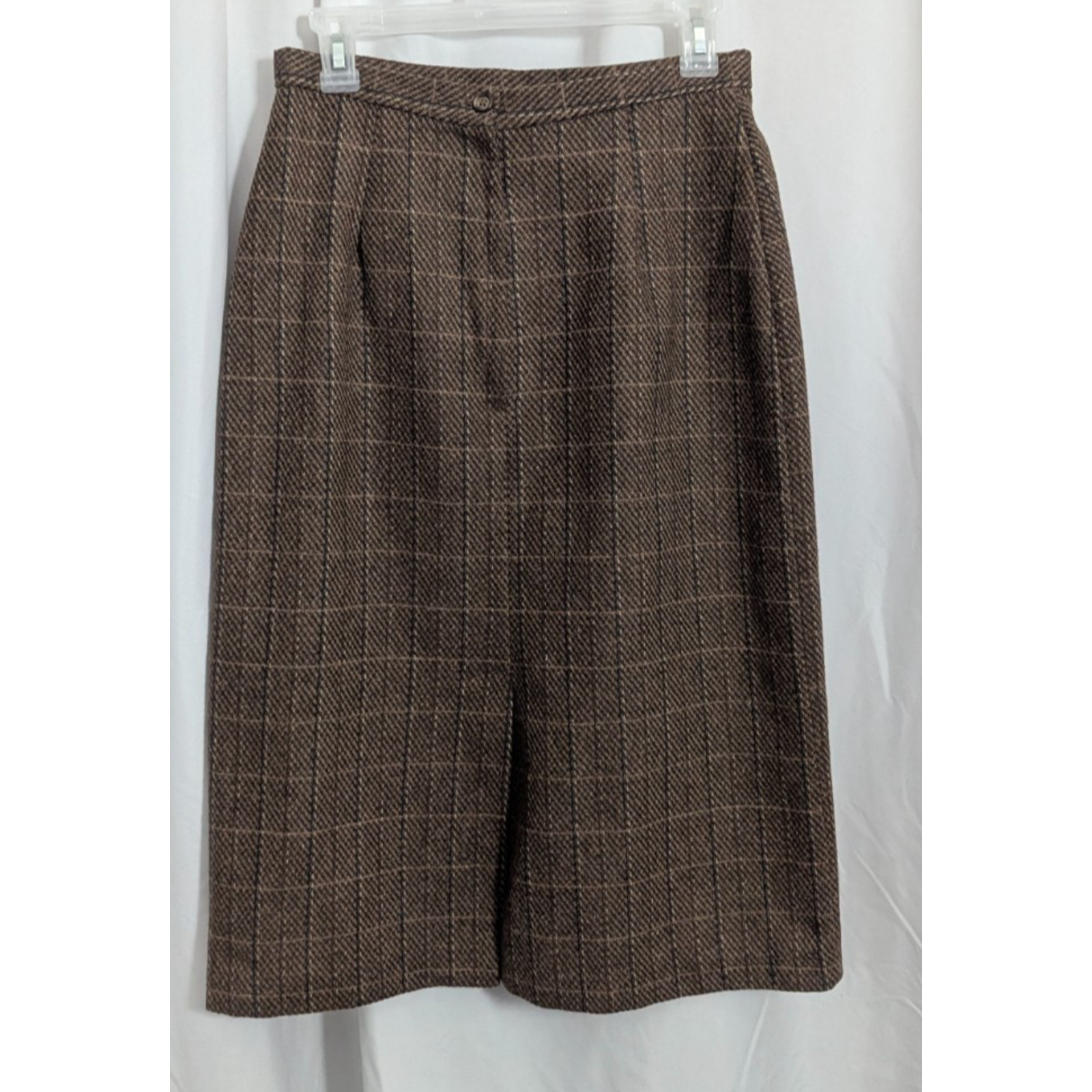 Vtg 80s Ira Joyce Brown Tweed Wool Blend Midi Skirt 28.5W Dark Academia T1