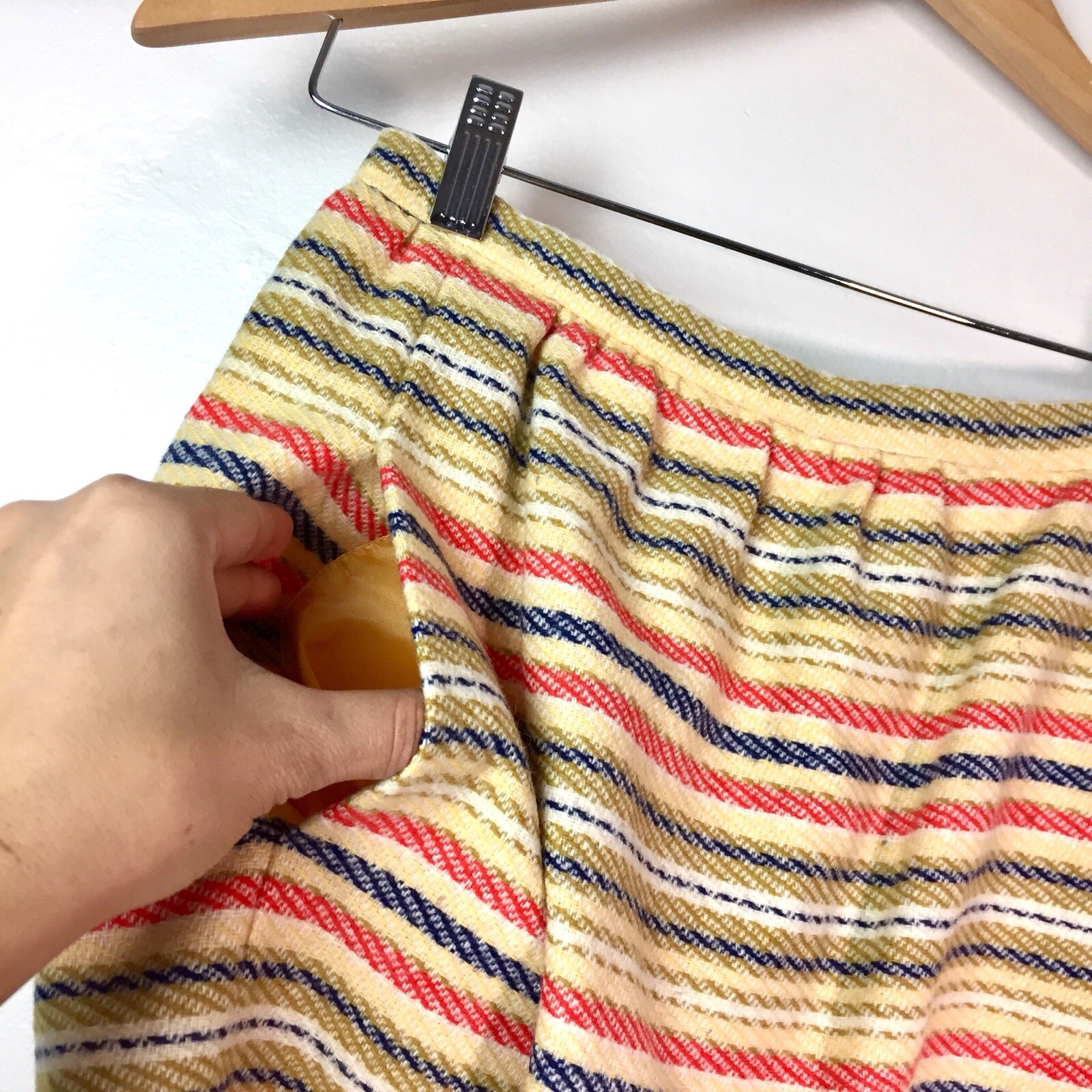 Majestic High Waist Pencil Skirt 1960’s Union Striped Wool Yellow Blue XS / 25