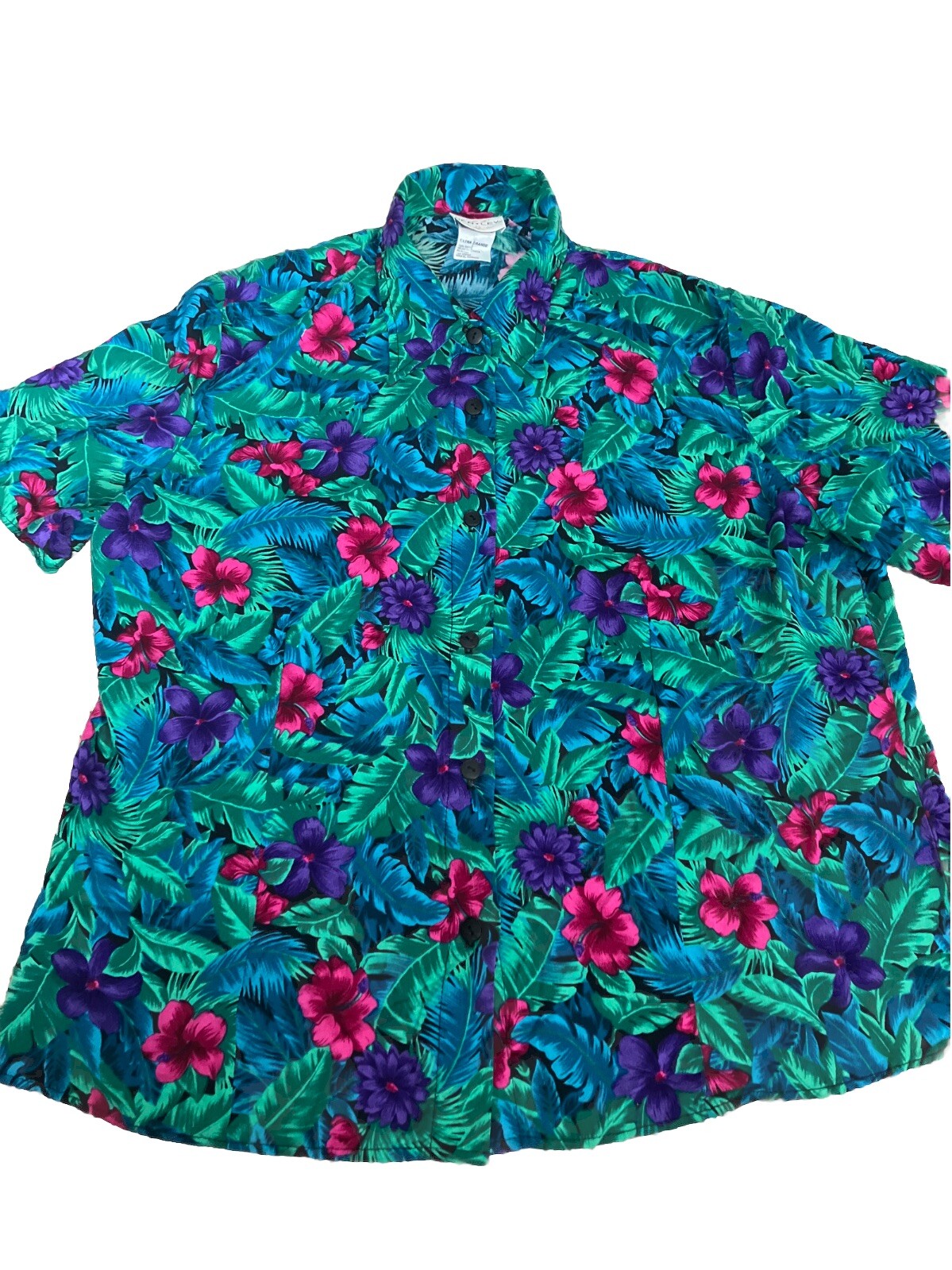 TR Bentley Tropical Floral Button Up Shirt XL Womens Vintage