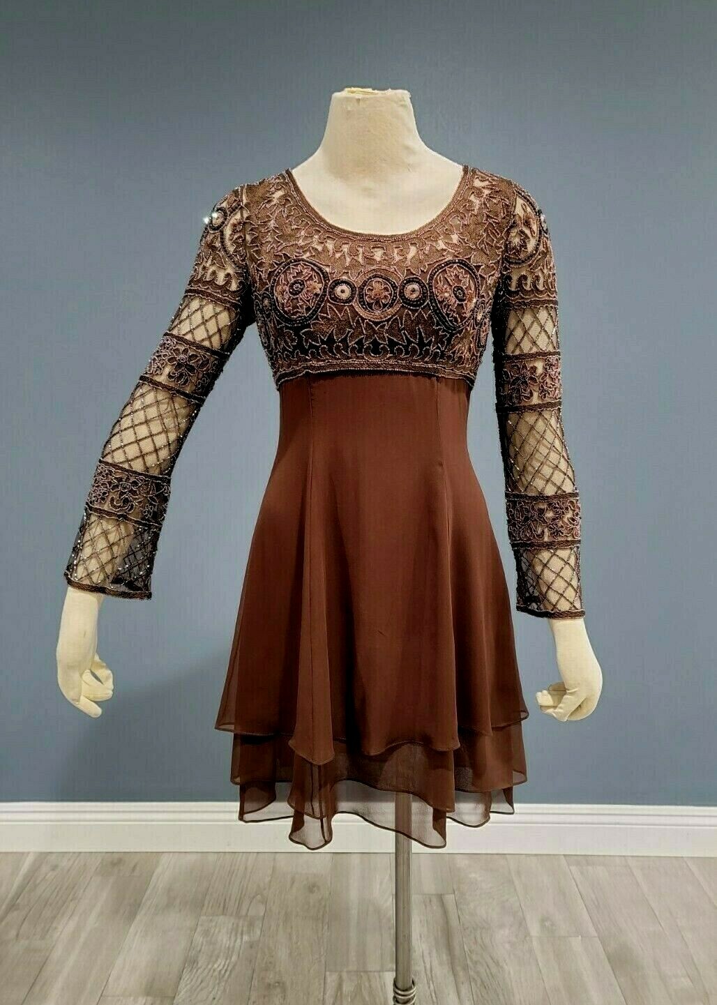 Vintage NAEEM KHAN Riazee for Neiman Marcus brown silk sequin dress 4
