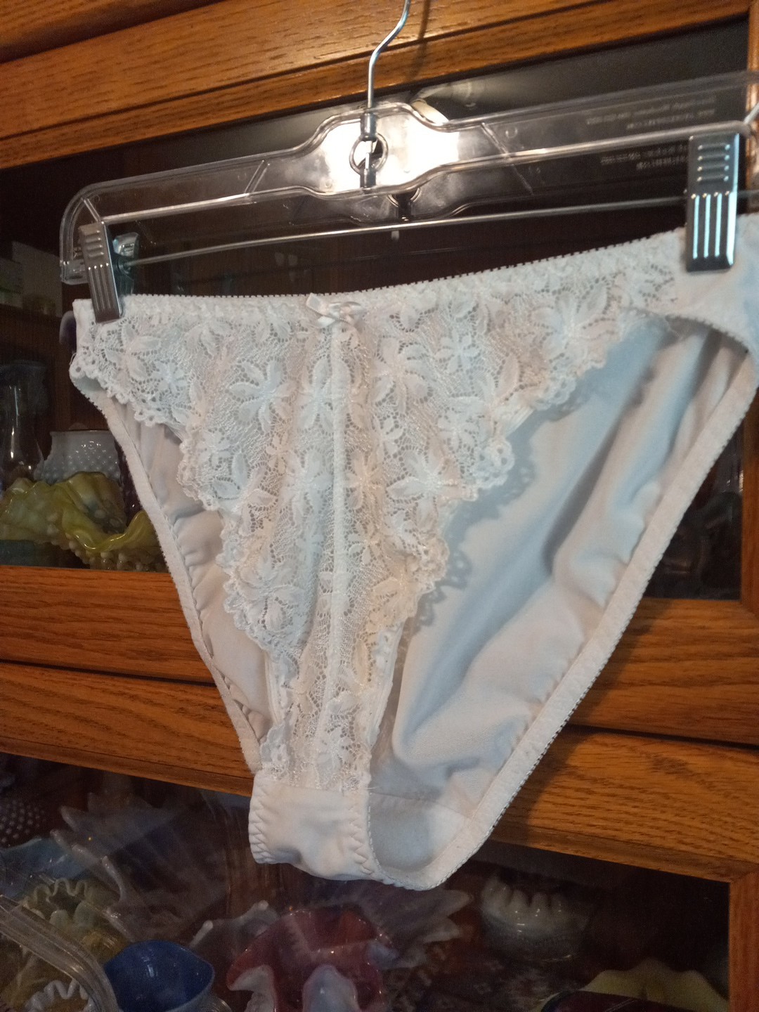 Vintage Panties White Hi Cut Thigh Bikinis Lace Front 11-18 Panty Parisa 1980 L