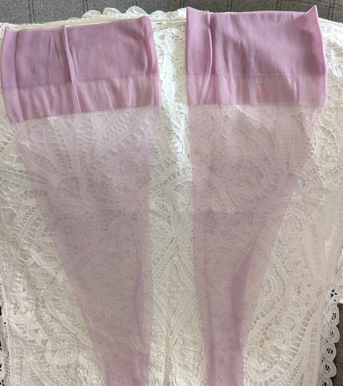 2 Pair Vintage 1950s NYLON Lavender Thigh high Stockings
