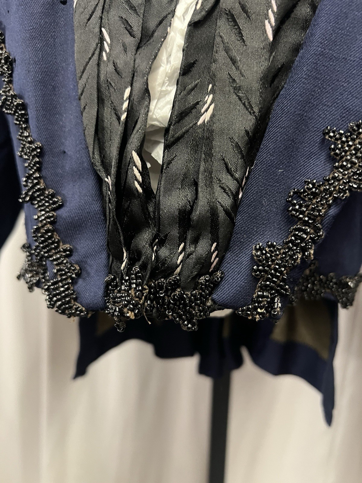 1890’s Royal Blue Bustle Gown Bodice Trimmed In Jet Beads & Silk
