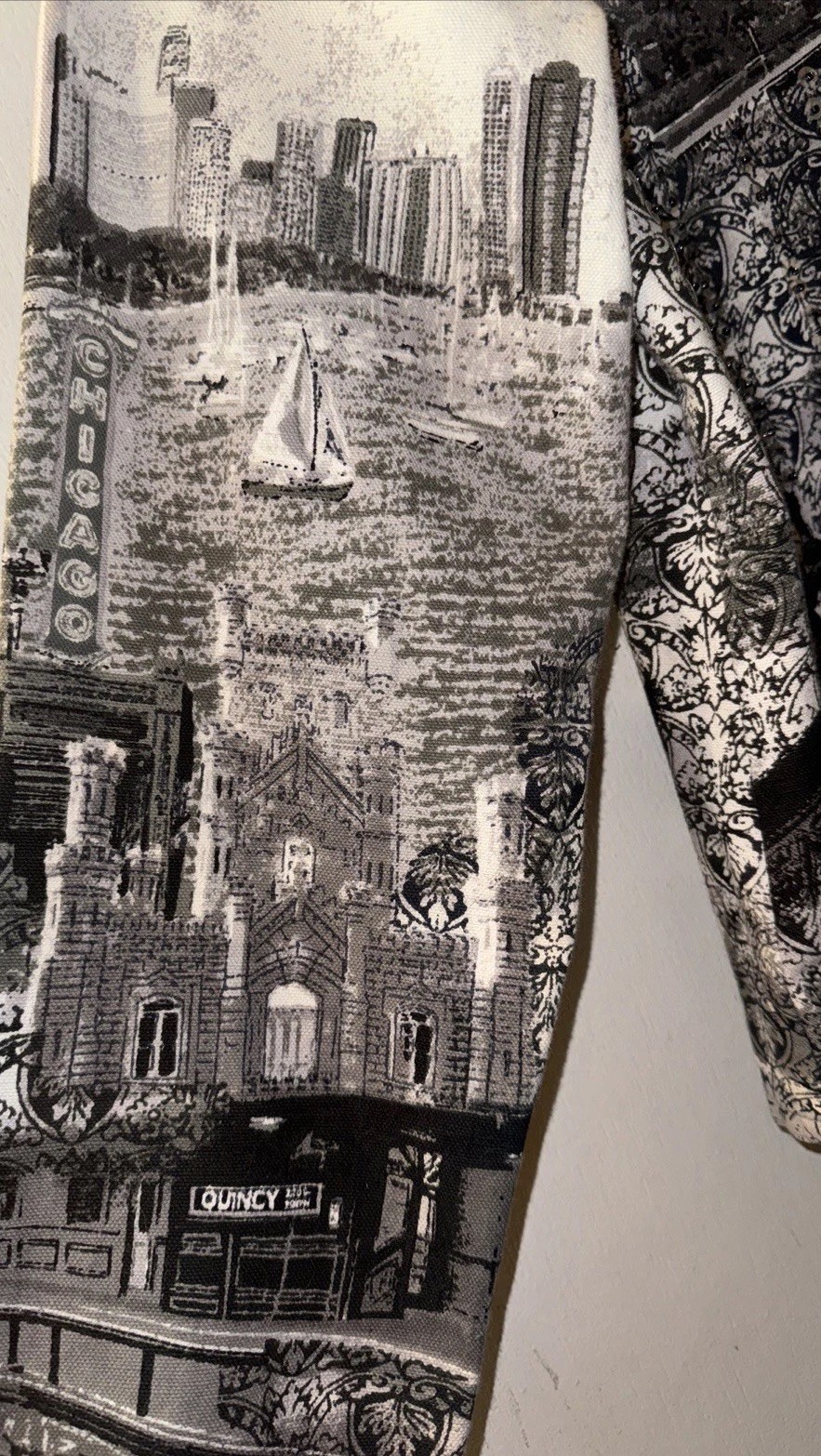 Vtg Take Two Jacket Chicago City Scene Button Down Blazer Sequins Women’s PL
