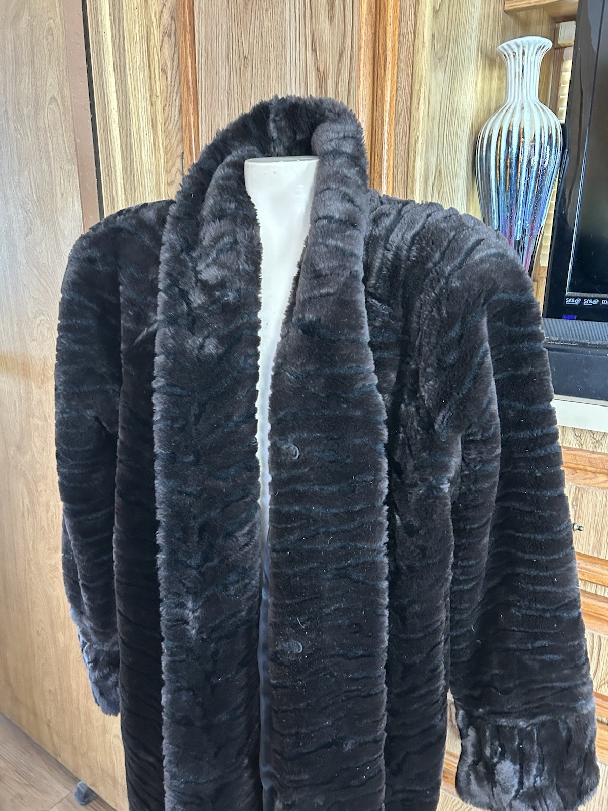 Monterey Fur Mink Coat Vtg Mobwife Black Full Length Faux Fashions Sz L Vegan