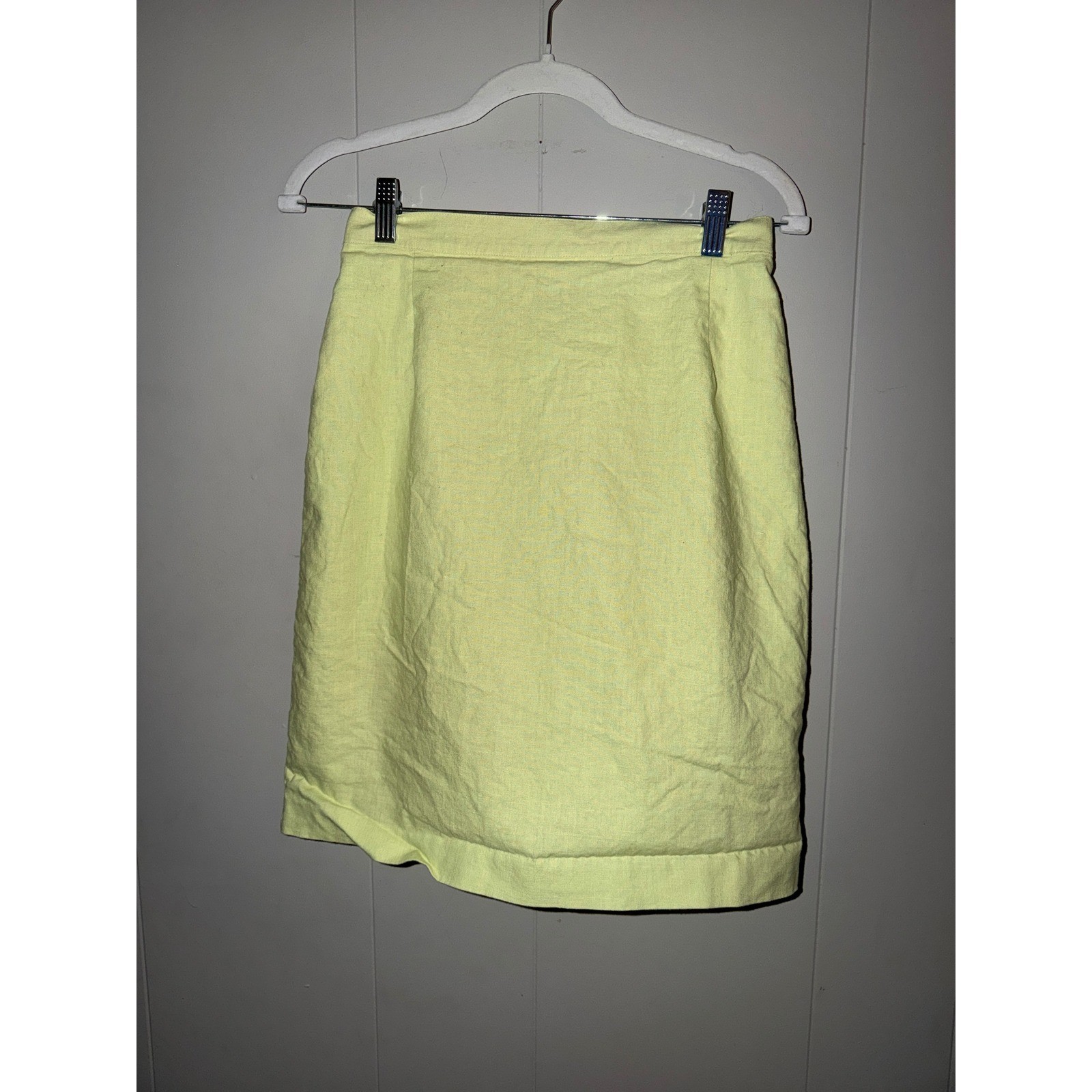 Savannah II Vintage Lime Green Linen Blend Skirt Suit Set Petite 8P Chartreuse