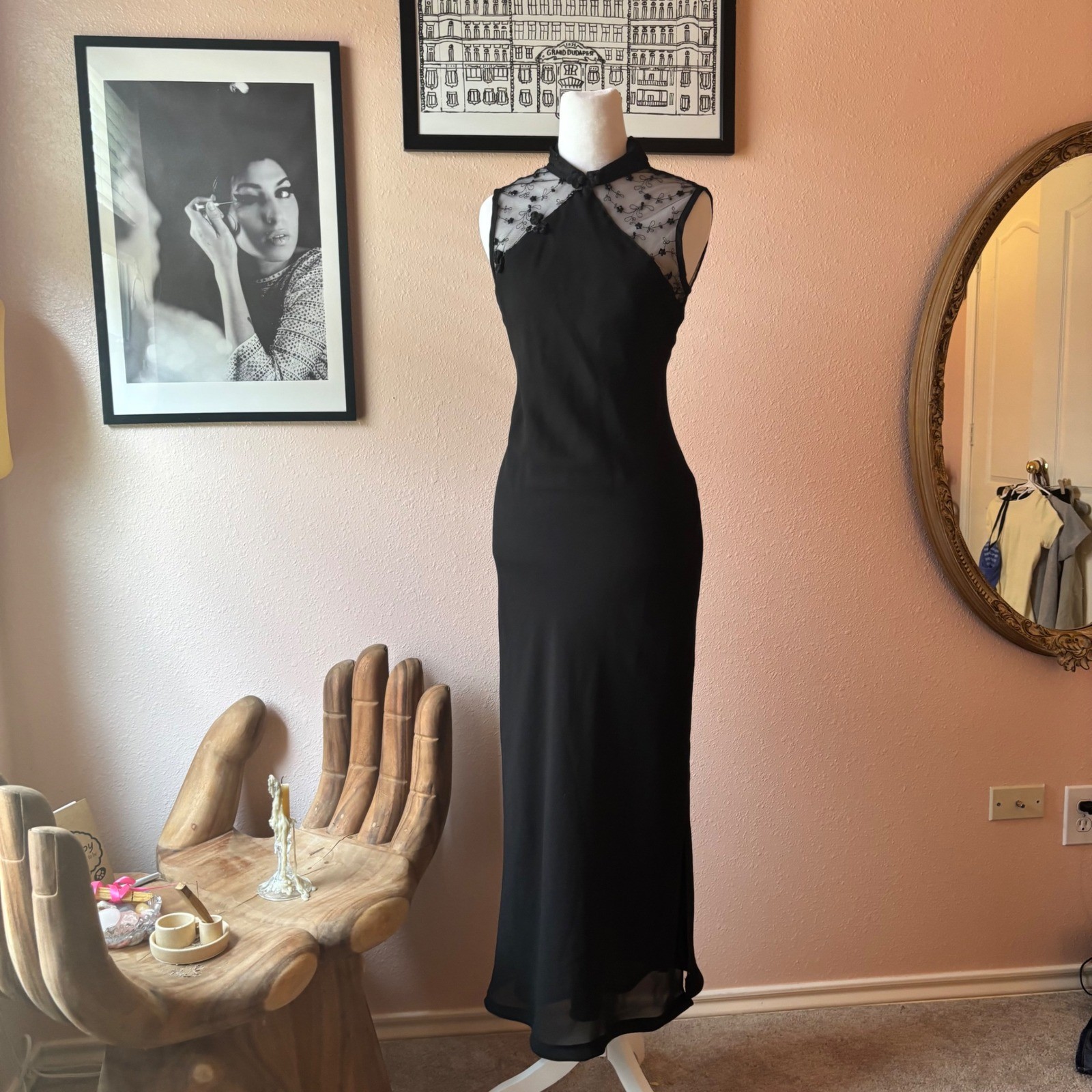 Vintage Cheongsam Style Mesh Evening Cocktail Dress