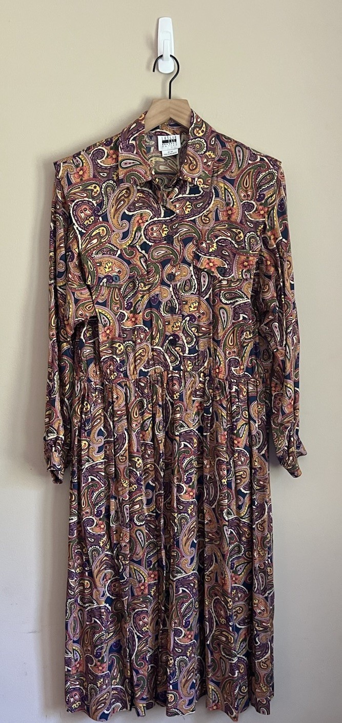 Leslie Fay Dress Vintage Shirt Paisley Print 14 14P Secretary Grandma 80s 90s