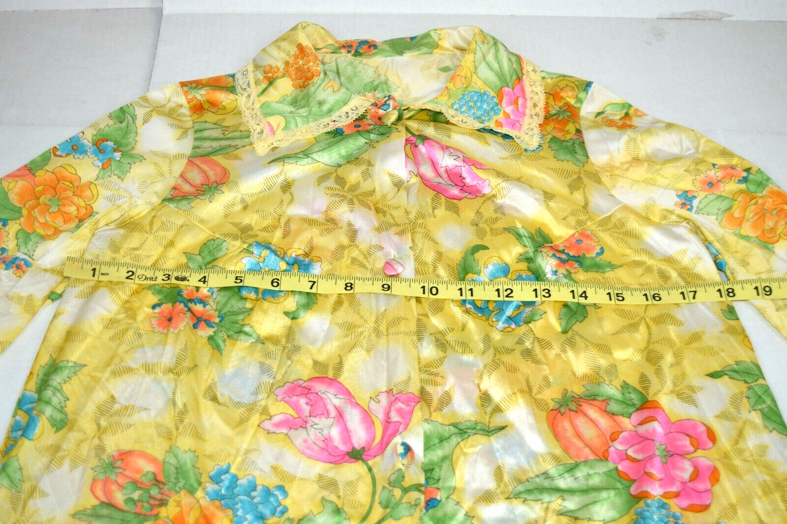 Vintage Nightgown Size S 70s Shimmery Golden Yellow Floral A Line Full Button