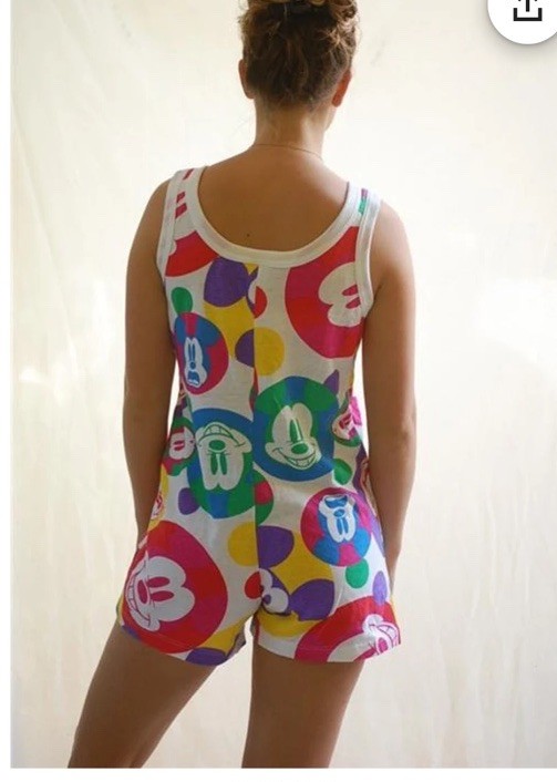 Vintage 80s Mickey Mouse Disney pop art shorts Romper Jumpsuit L
