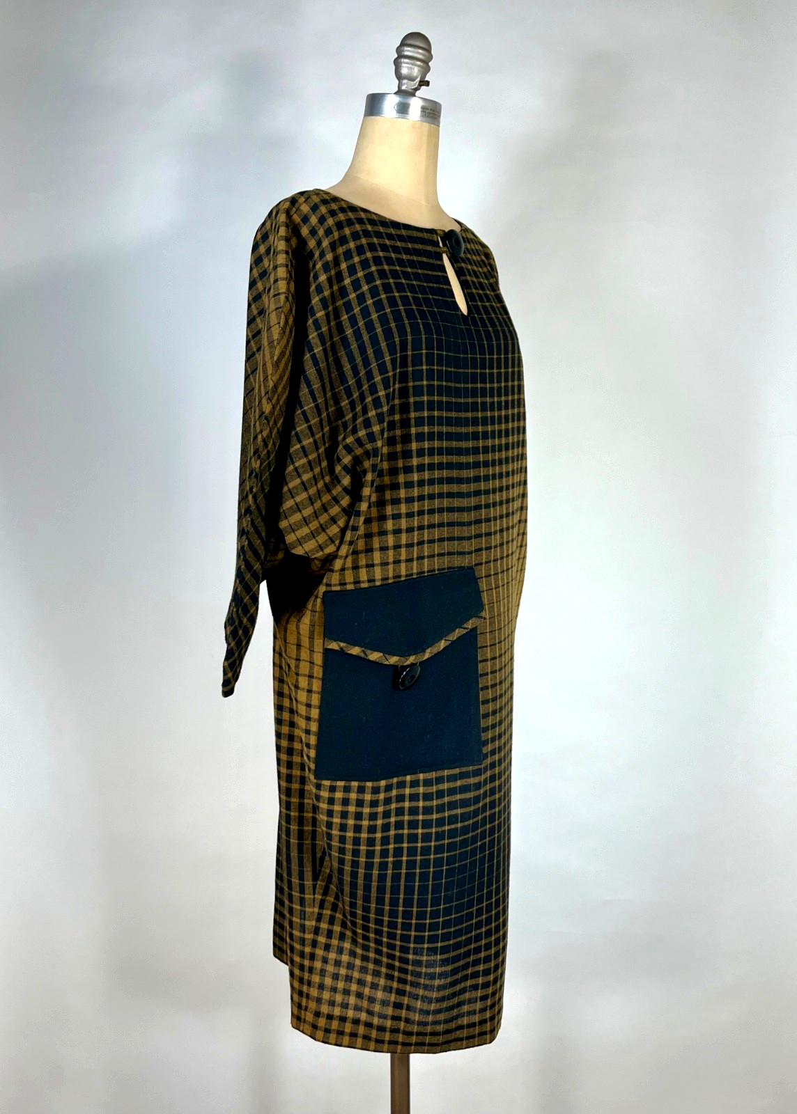 Vintage 1980’s unique JAPANESE DESIGN insp. style wool dress w/morph check print