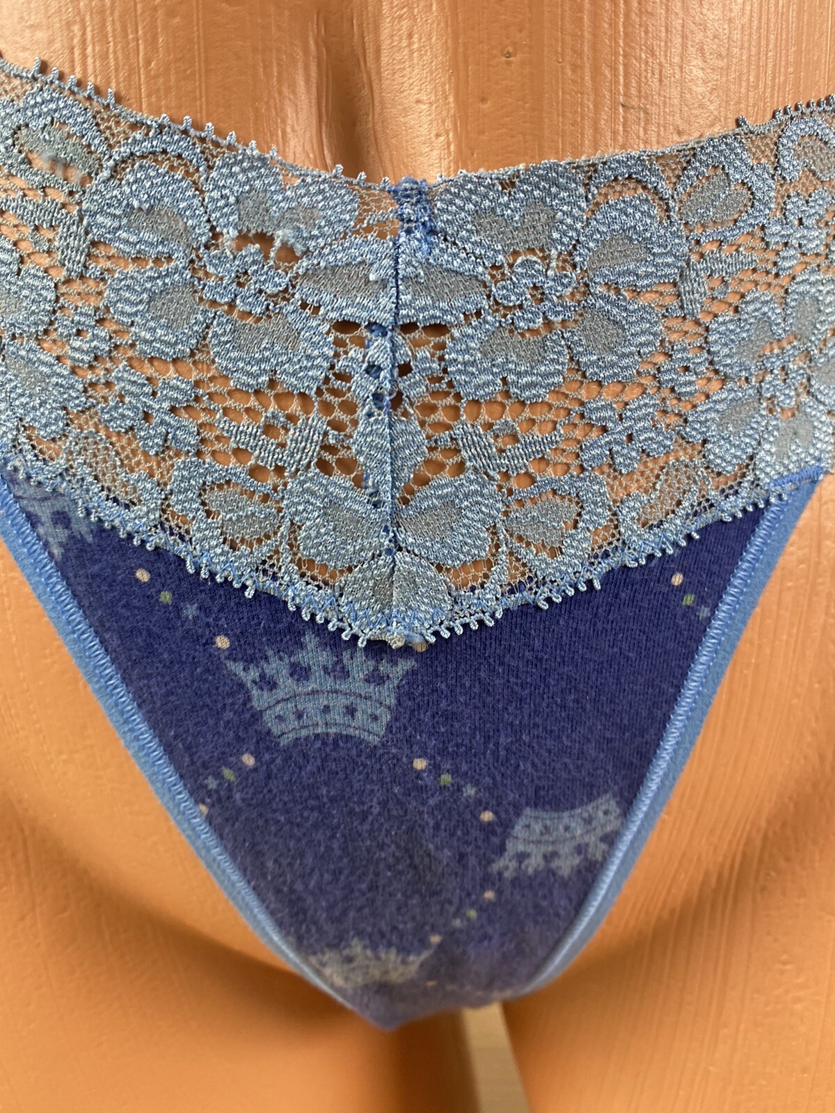 Vtg Victorias Secret LOVE PINK Crown Cotton Bikini Panty Panties Lace Thong