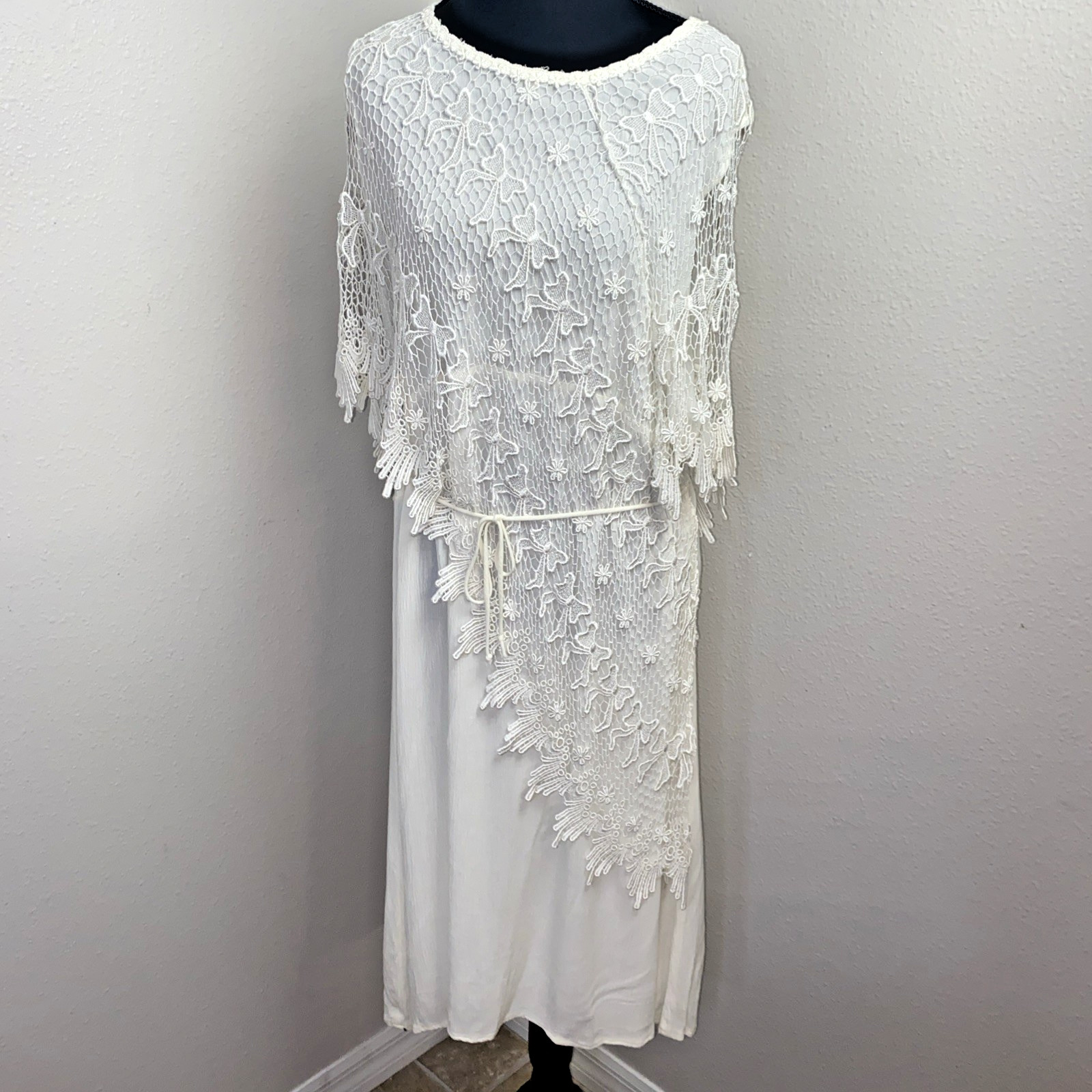 Vintage 80/90s Magnet Art Lynn Yang Dress Women’s L White Layered Lace Crochet