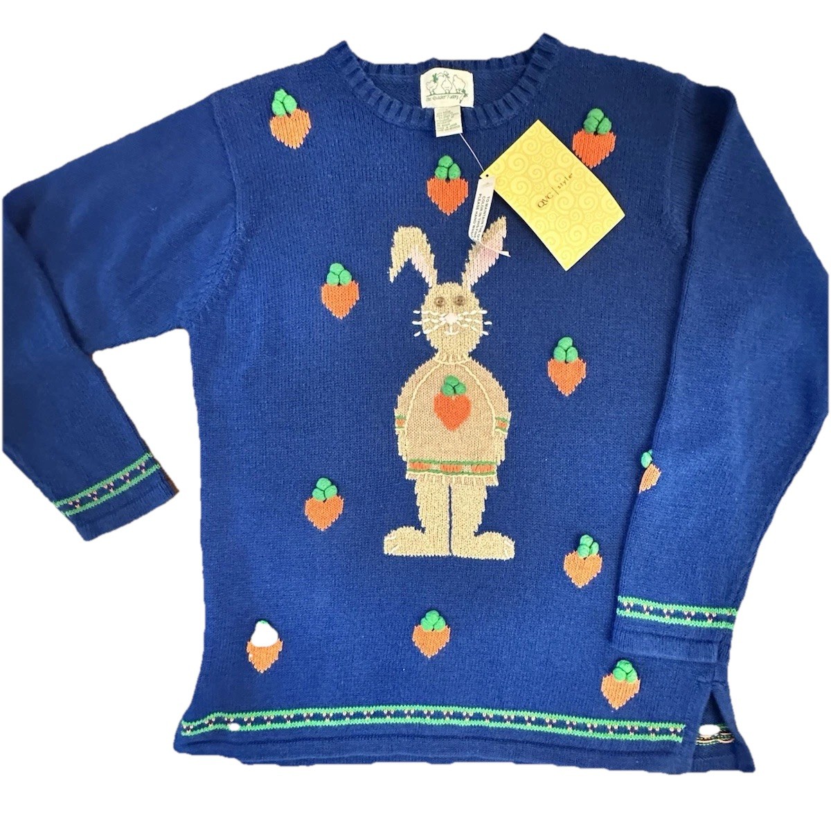 Vintage Sweater NWT Bunny Rabbit Large Grandmacore Grannycore Quaker Factory