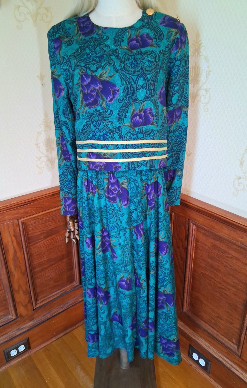 Vintage 1980s JJ Nicole Jewel Tone 2-Piece Puff Sleeve Mob Wife Secretary Dress