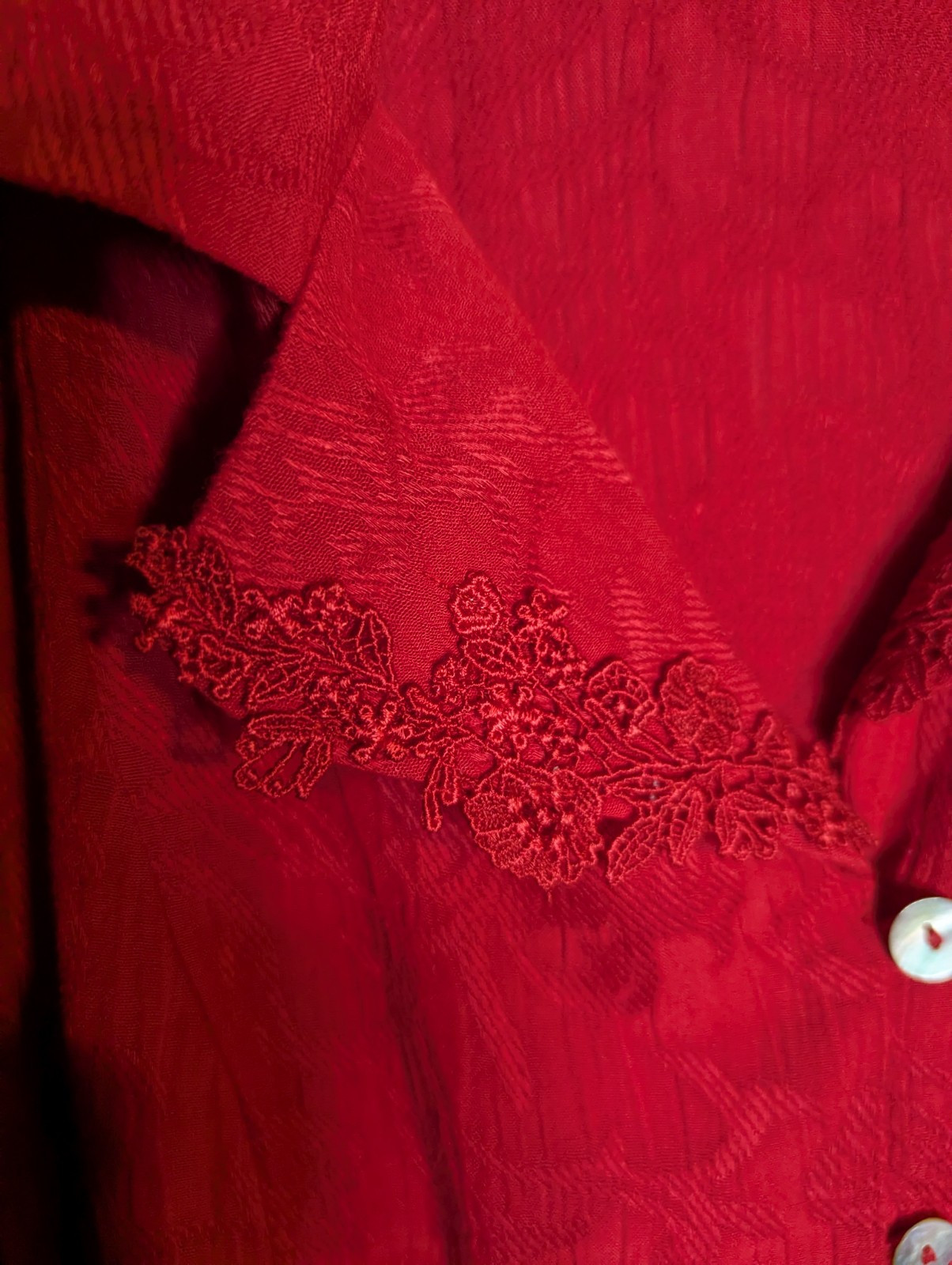 VTG Studio 1940 Red Lace Collar Mother Of Pearl Button Top Sz 18/20 Retro 80s