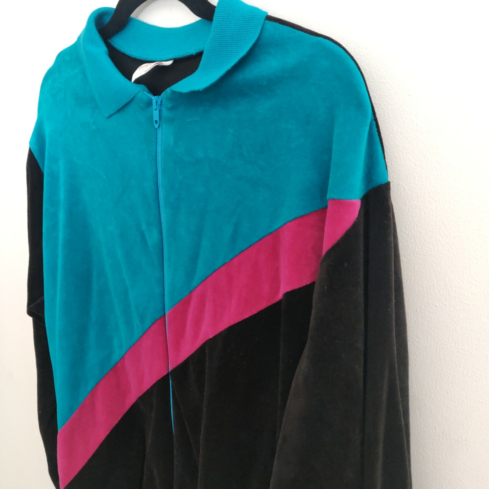 Vintage Jantzen Brown Blue Pink Track Jacket Full Zip Hip Hop 2X