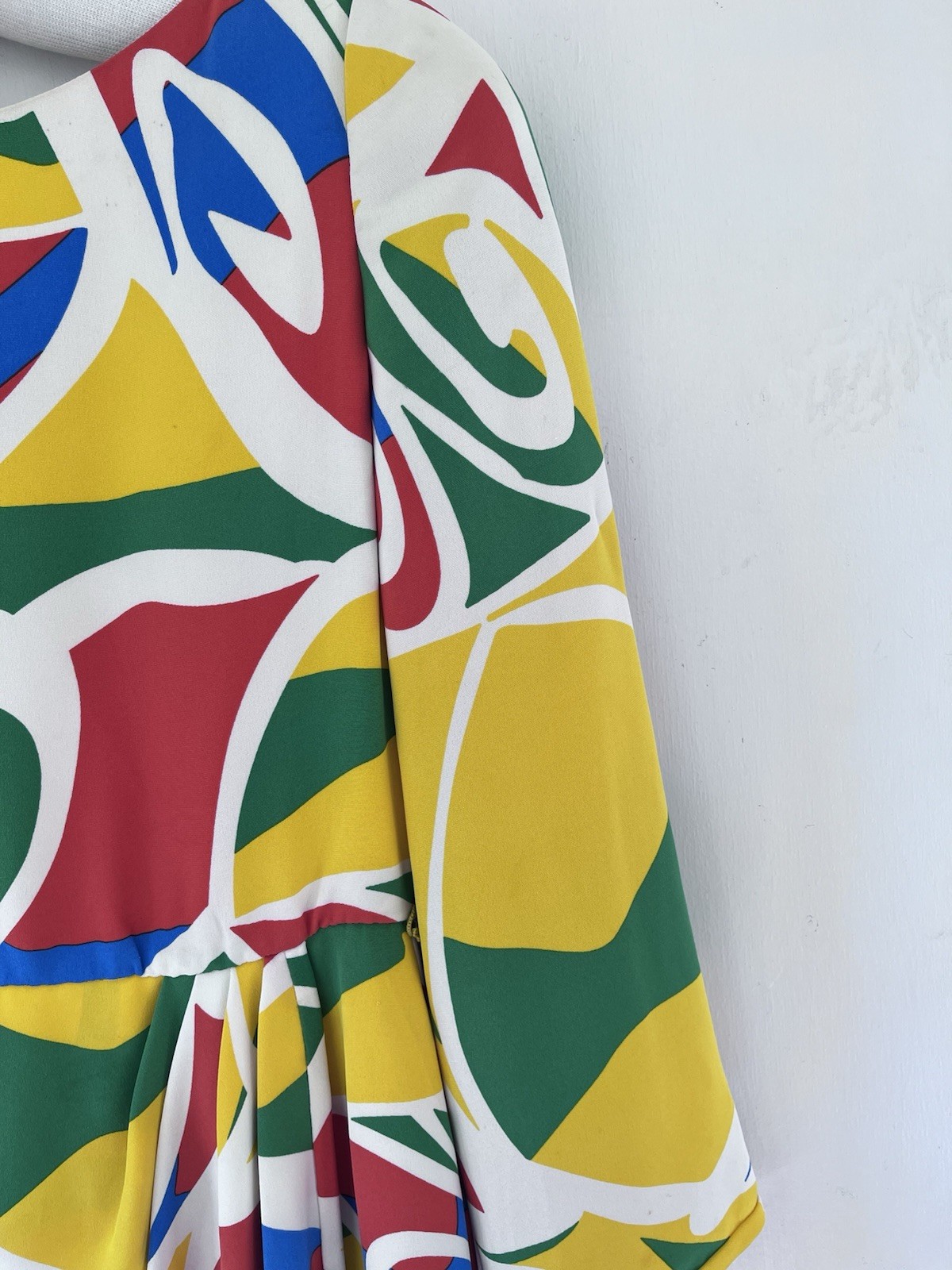 Bill Blass 1960s MCM Color Block Silk Faux Wrap Cocktail Dress
