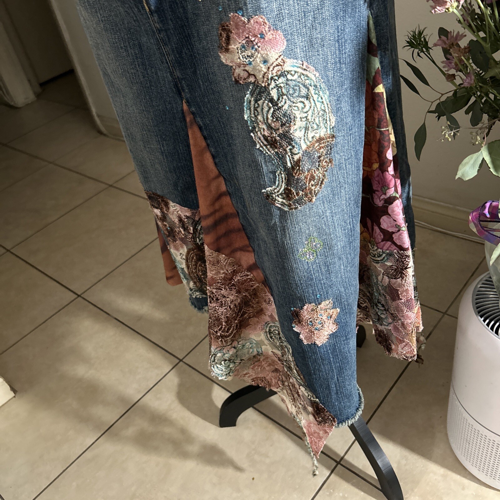 Alberto Makali 80s Vintage Embellished Designer Denim Jean Skirt Sz 8 RARE