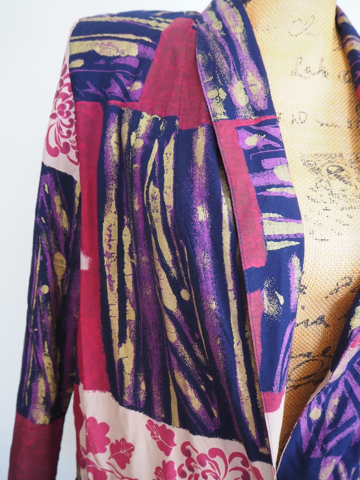 Vtg Kensington Square Purple 90’s Art Deco Patchwork Blazer Sz Med US Made