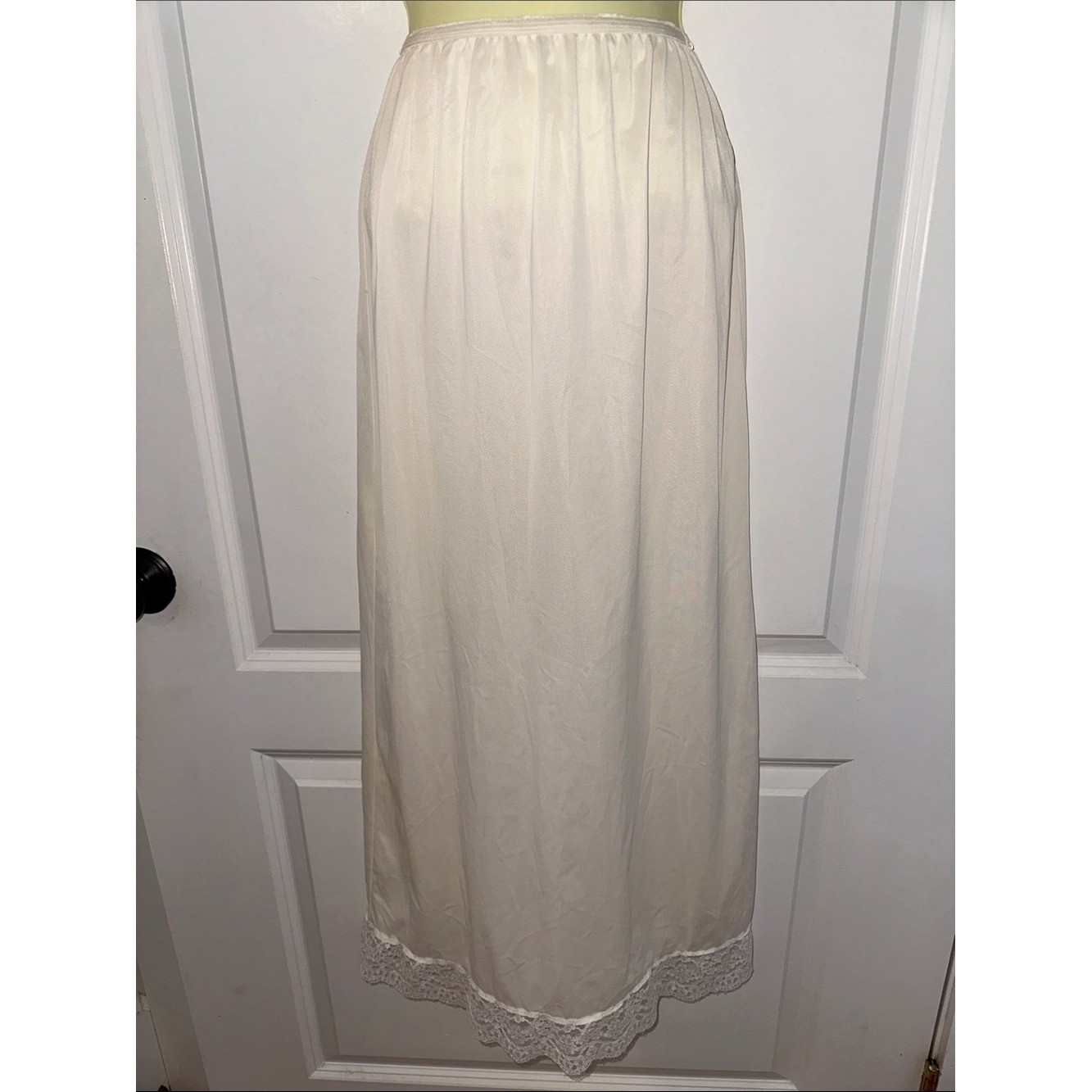 Vintage 60s Vassarette Creamy White Long Maxi Half Slip with Lace Trim