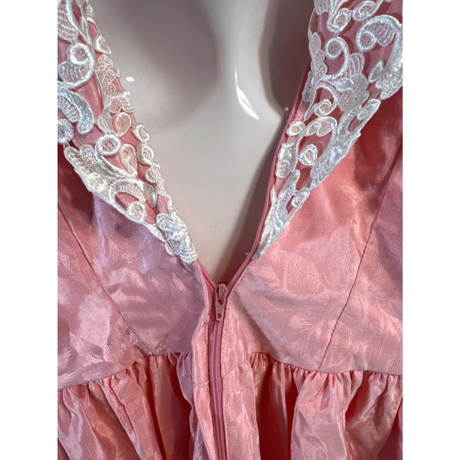Vintage Alfred Angelo Floral Jacquard Midi Dress Lace Trim Basque Waist 80s XS