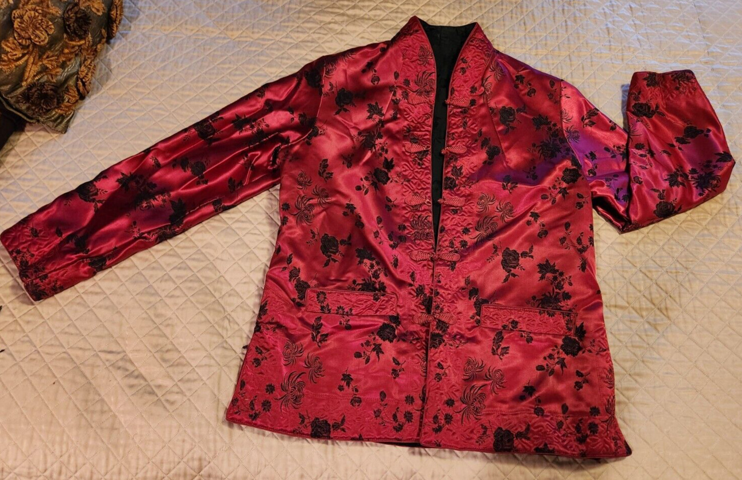 Red/Black Reversible Fortune Fabulous Fashions Satin Asian Jacket Sz M Red/Black