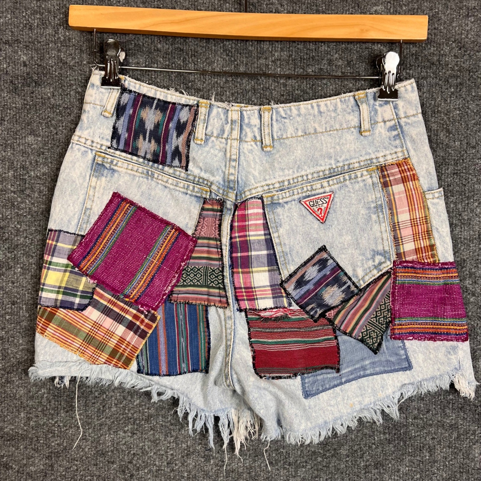 VINTAGE RARE Georges Marciano Guess Denim Shorts 31 Patchwork Acid Wash Cutoff