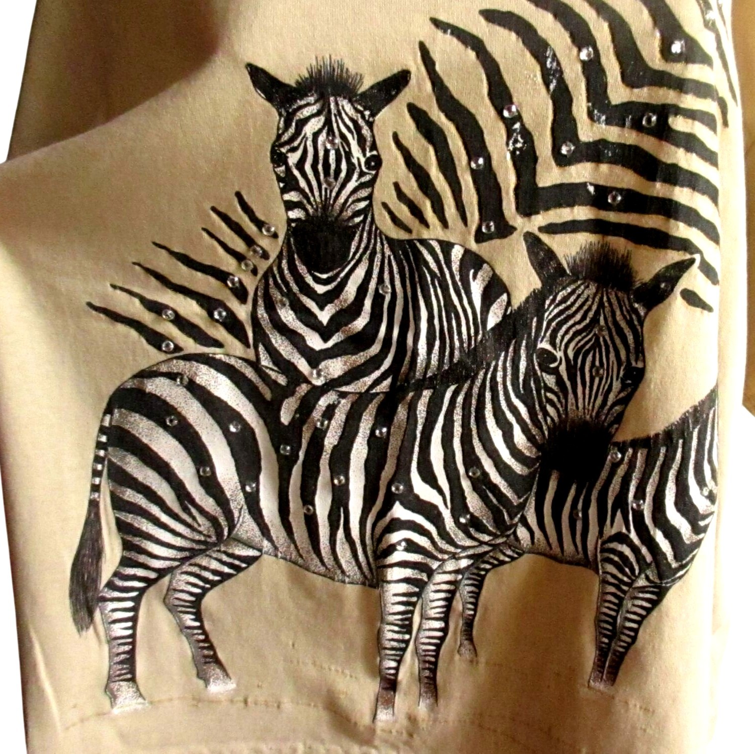 True Vintage T-shirt Large Single Stitch Zebras Bejewelled 1990’s BIG PRINT L