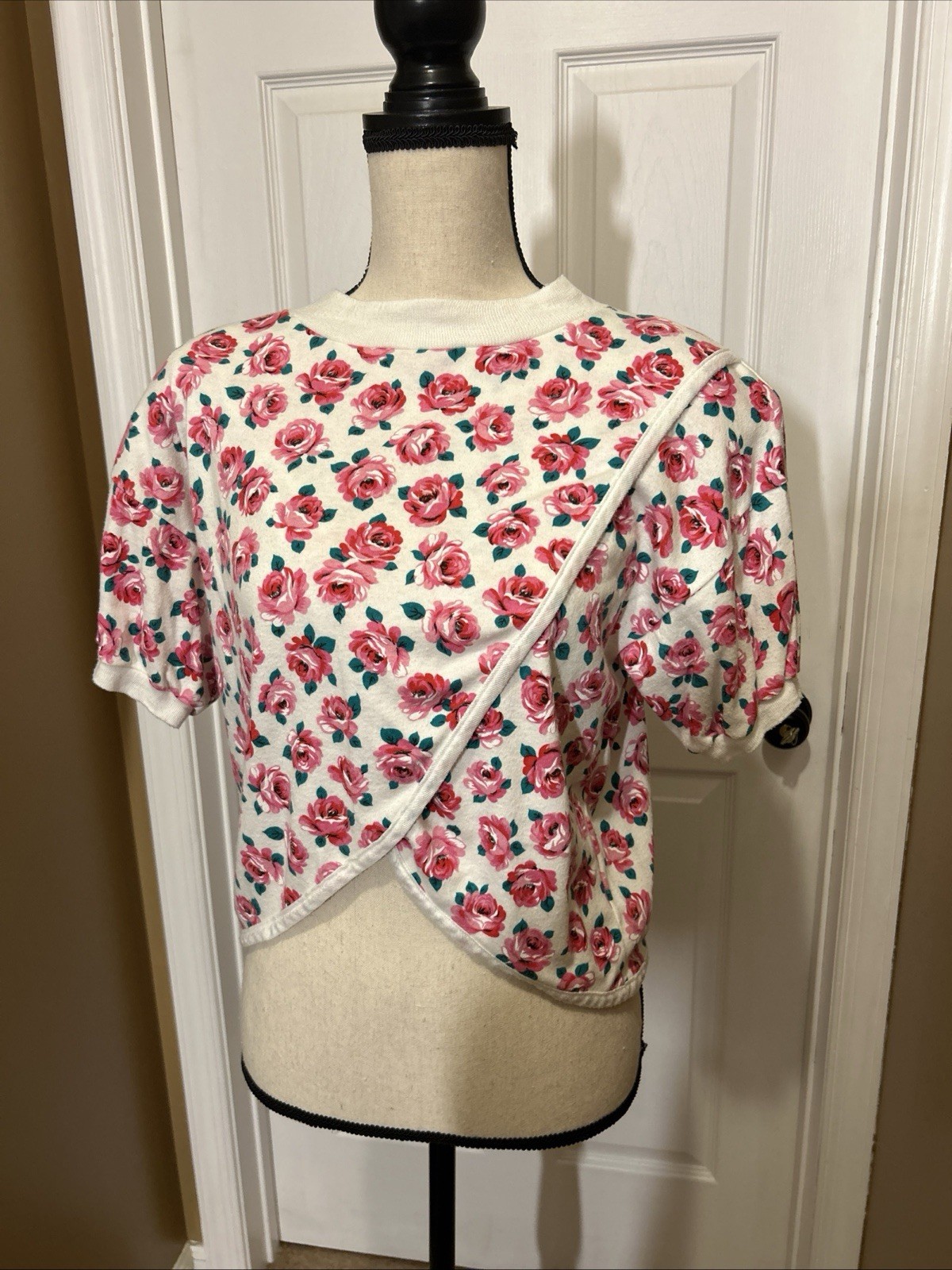 Womens Vintage Top Another Name Floral Prnt Cropped Grandma/Beach S/M Shldr Pads