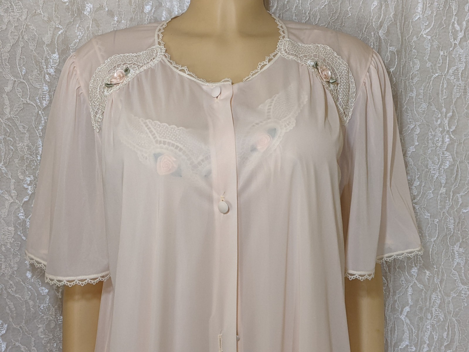 Vintage Lorraine Soft Pink Lightweight Lingerie Dress Nightgown Robe Set L