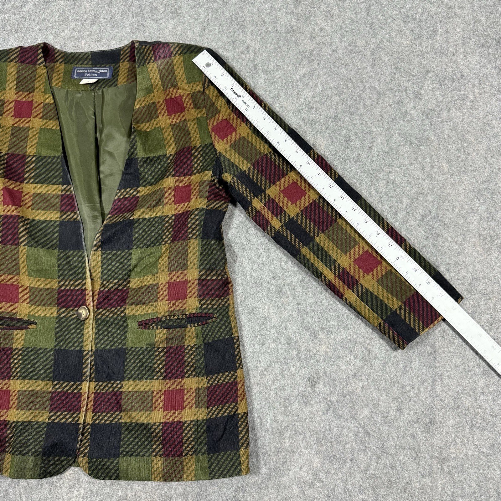 Norton McNaughton Vtg Open Front Blazer Women’s Size Petites 4 Multicolor Plaid