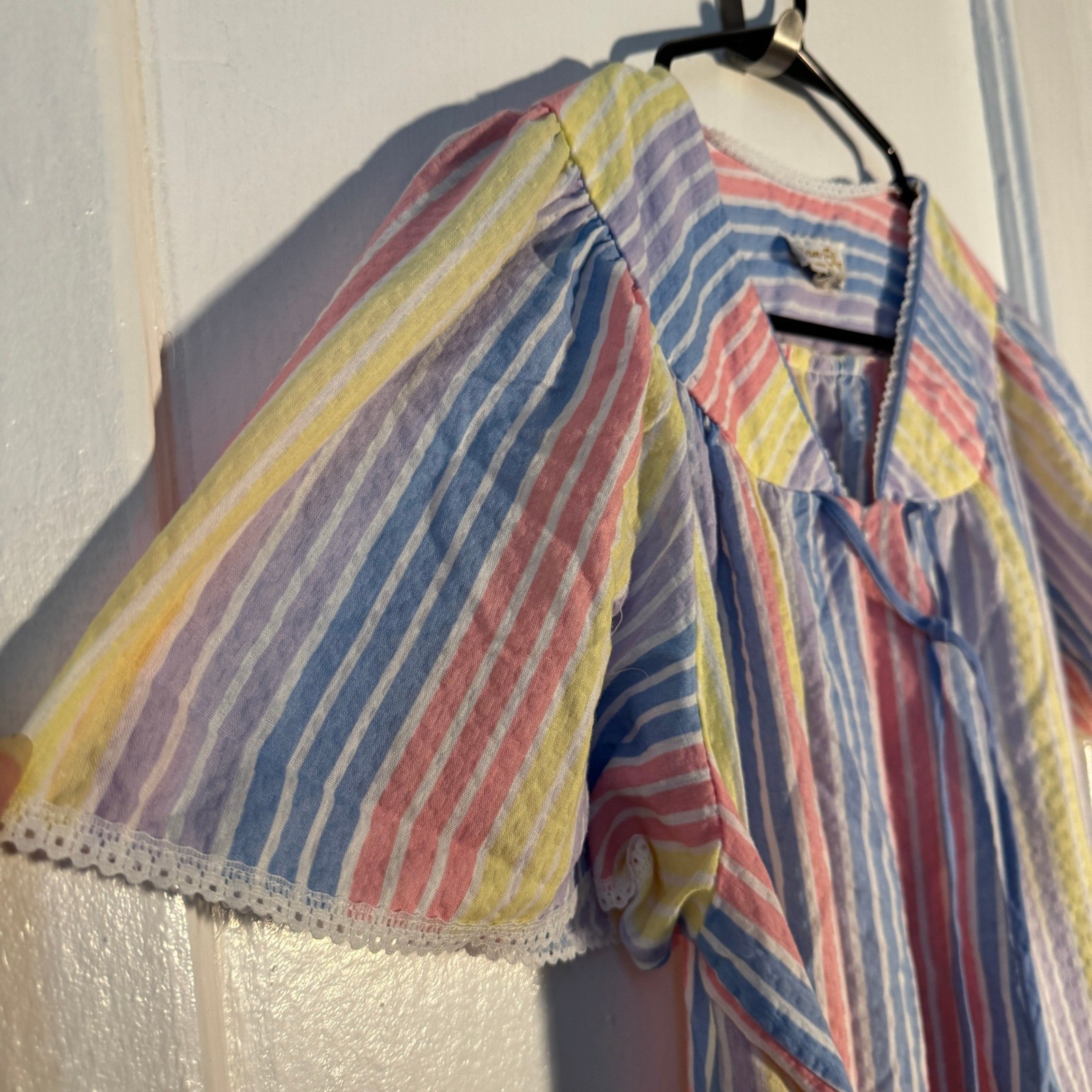 Vtg Dan-Ellen Pastel Rainbow Pride Maxi Muumuu House Dress M Retro Nightgown
