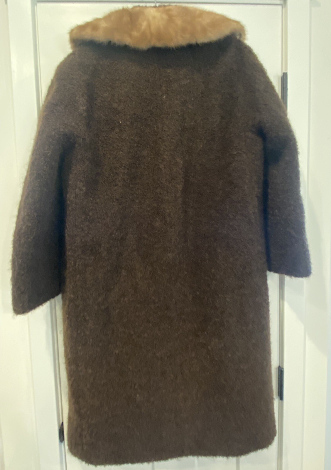 Vintage John Wanamaker Forstmann Wool Blend Boucle Fur Collar Coat Brown Small?
