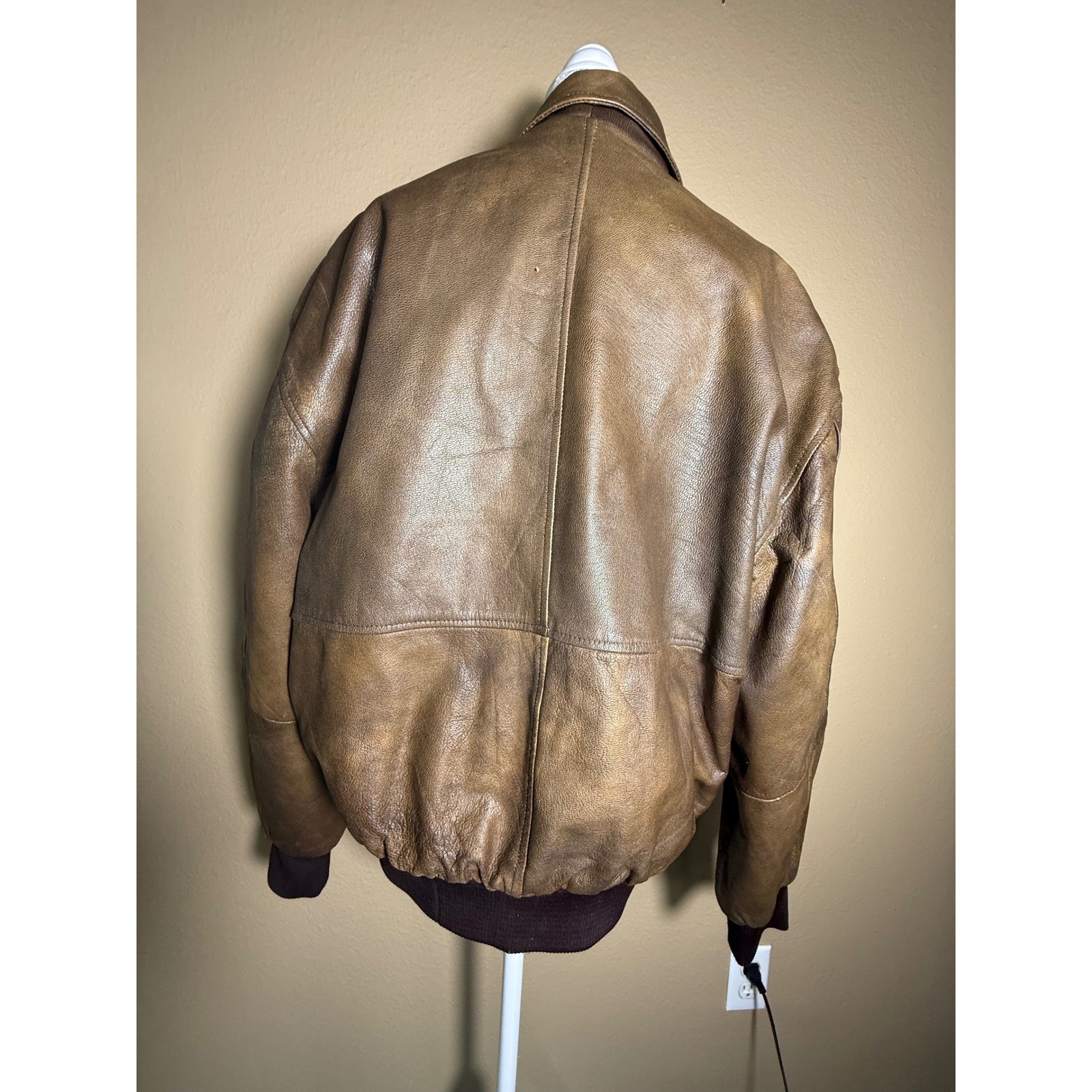Vintage Distressed Pebbled Leather Bomber Jacket Aviator Flight Moto Coat Medium