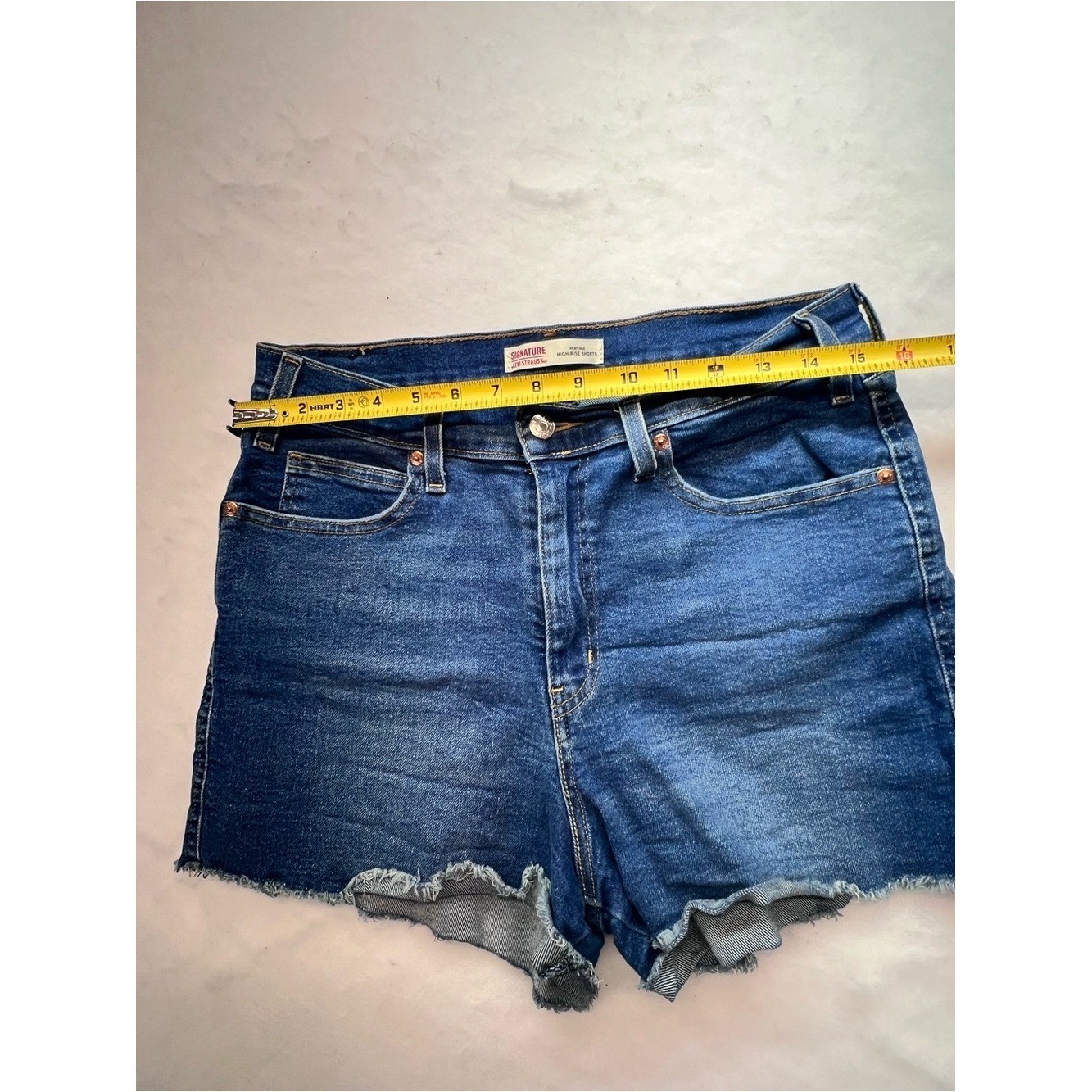 Signature by Levi Strauss Heritage High Rise Denim Shorts, Frayed Hem, 12, EUC