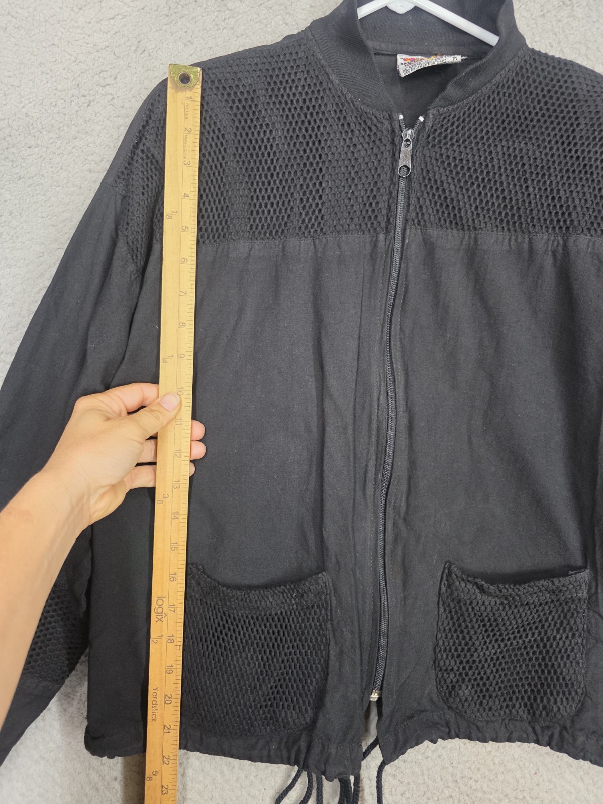 Vintage Grunge Jacket Medium Black Goth 1990s Black Mesh Panels Oversize Great