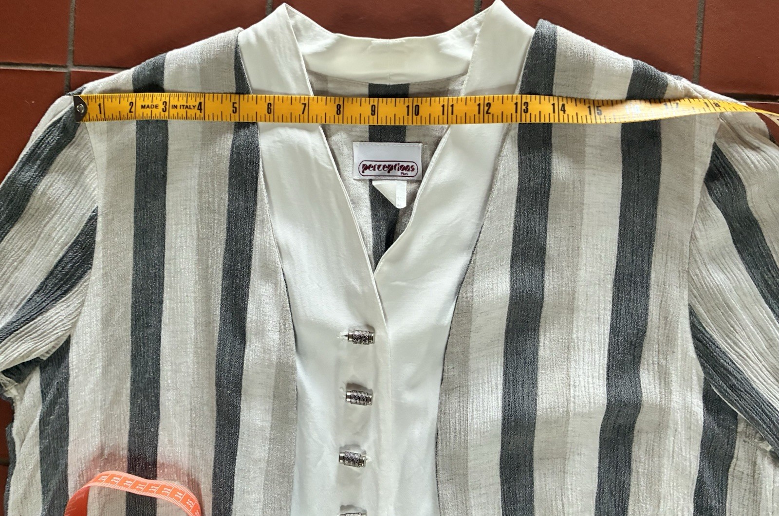 Vintage 90s Striped Jacket Attached Blouse Size L XL Lightweight Career USA