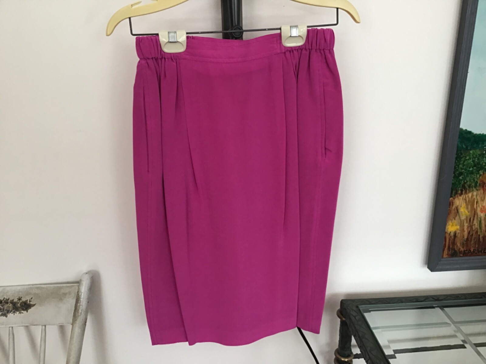 Vtg ANNE KLEIN II Silk Blouse Size 6 Skirt Size – 8 Hot Pink Orange Color Block