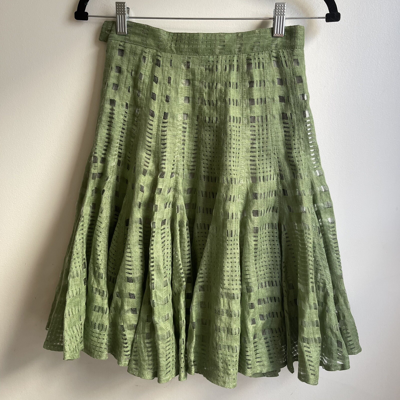 Vintage Umberto Ginocchietti Green Linen Mesh Circle Skirt EU 40 26″ US 4