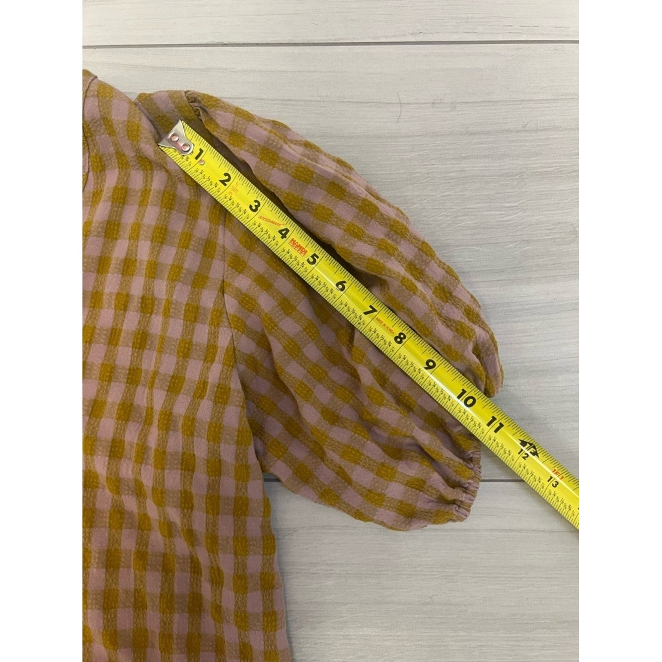 Reminiscence Gingham 3/4 Sleeve V-Neck Midi Dress Mustard Pink Sz XL Cottagecore