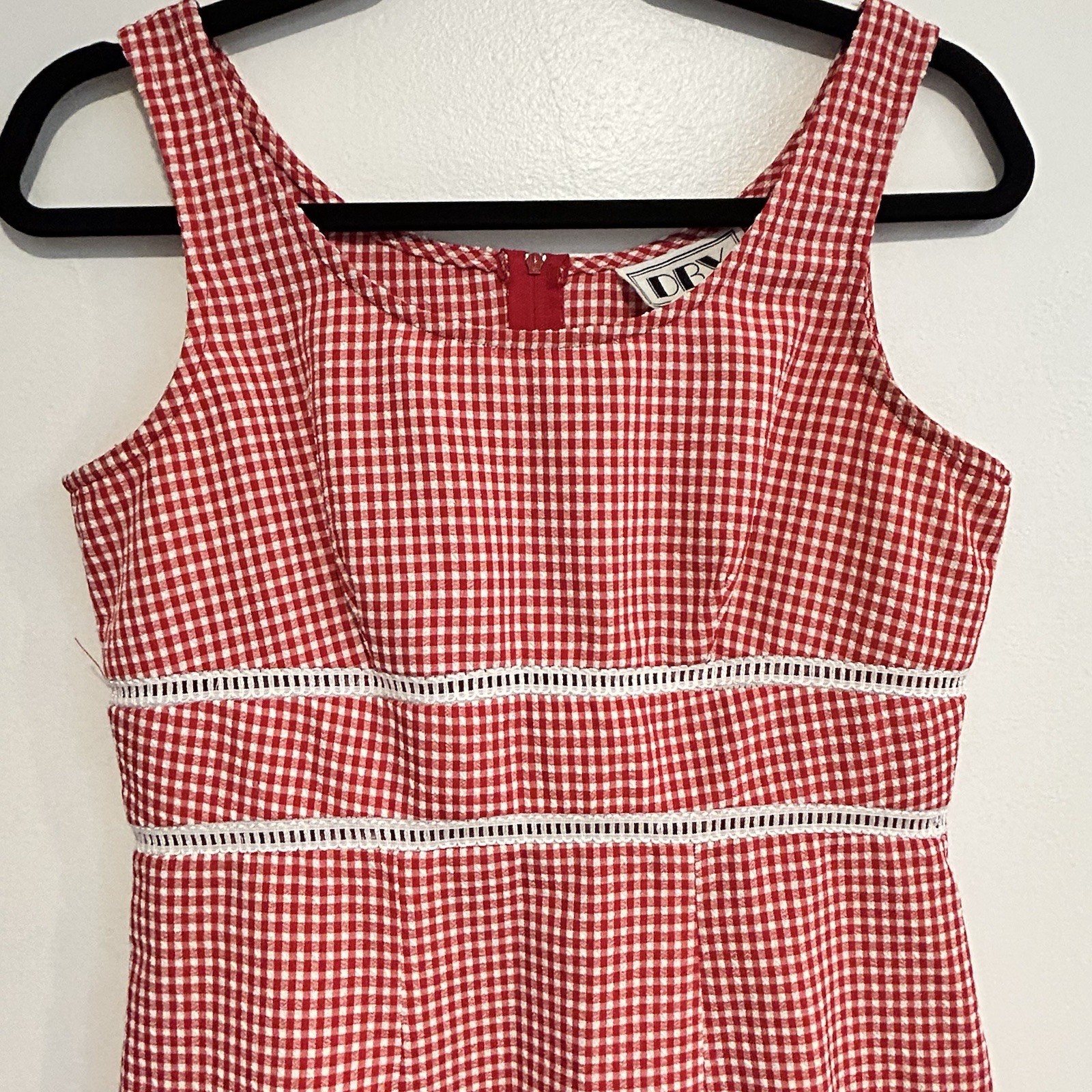 DBY 90’s Vintage Red Gingham Checked Mini Dress Retro Boho Chic Summer Dress S